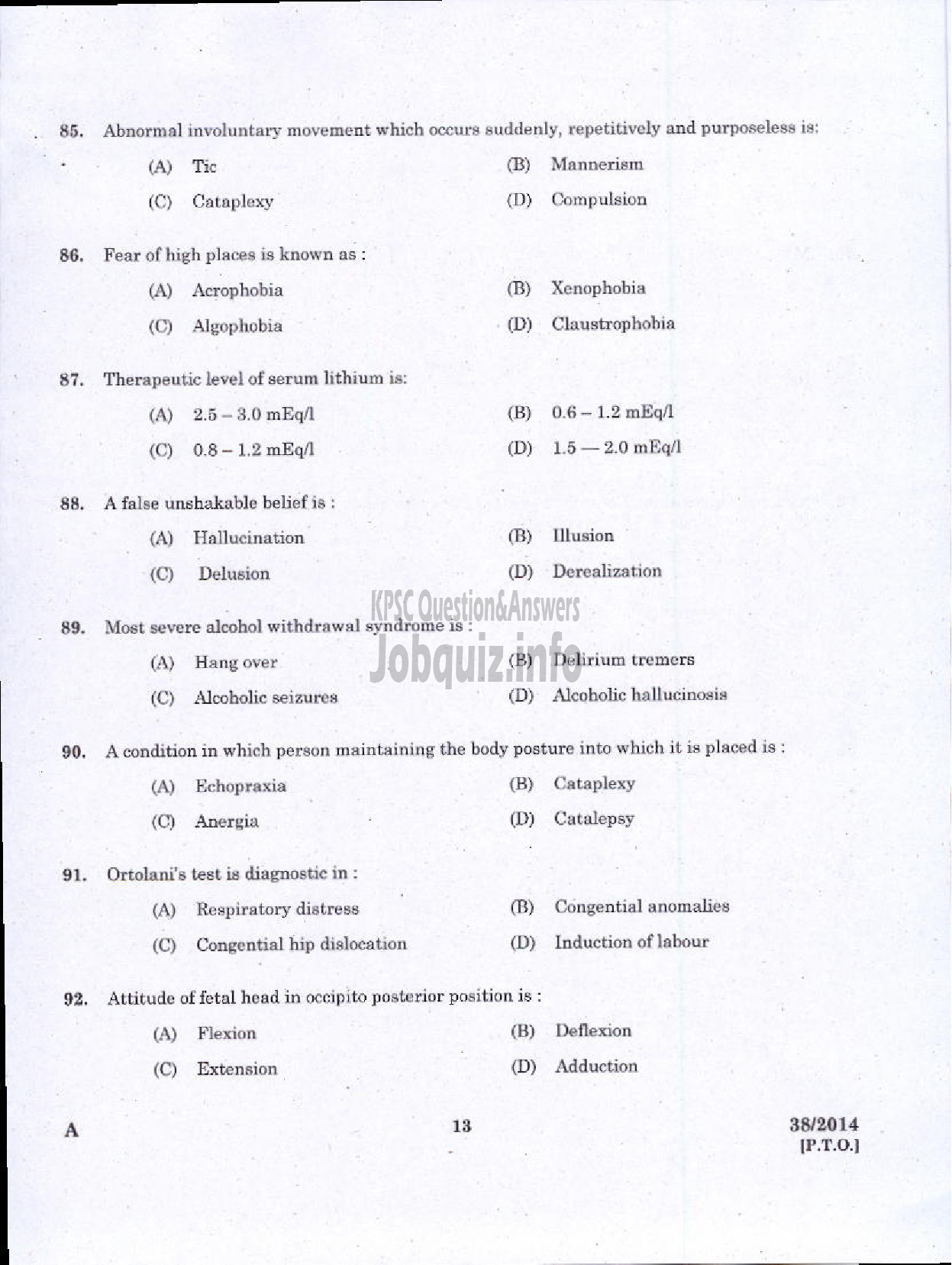 Kerala PSC Question Paper - STAFF NURSE GRADE II MEDICAL EDUCATION AND NCA M HEALTH SERVICE KKD-11