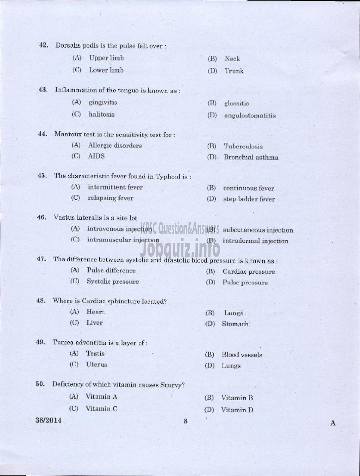 Kerala PSC Question Paper - STAFF NURSE GRADE II MEDICAL EDUCATION AND NCA M HEALTH SERVICE KKD-6