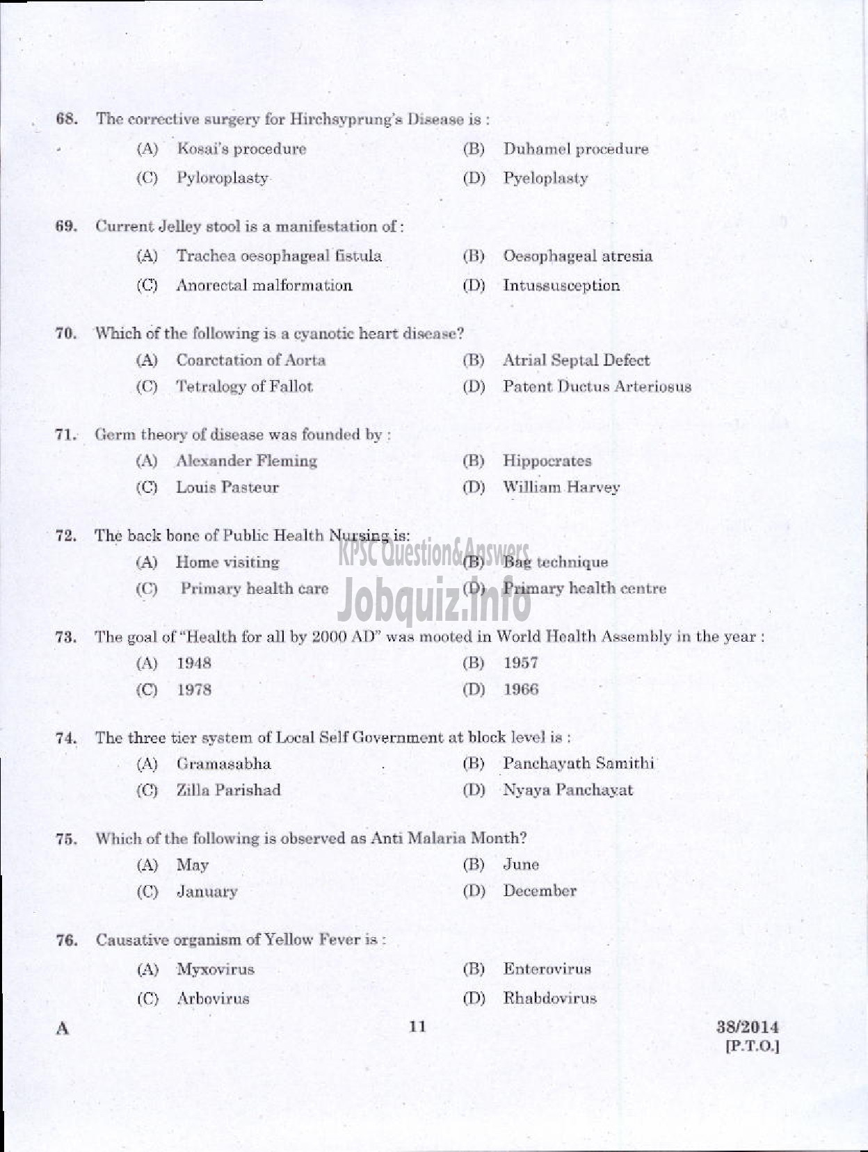 Kerala PSC Question Paper - STAFF NURSE GRADE II MEDICAL EDUCATION AND NCA M HEALTH SERVICE KKD-9