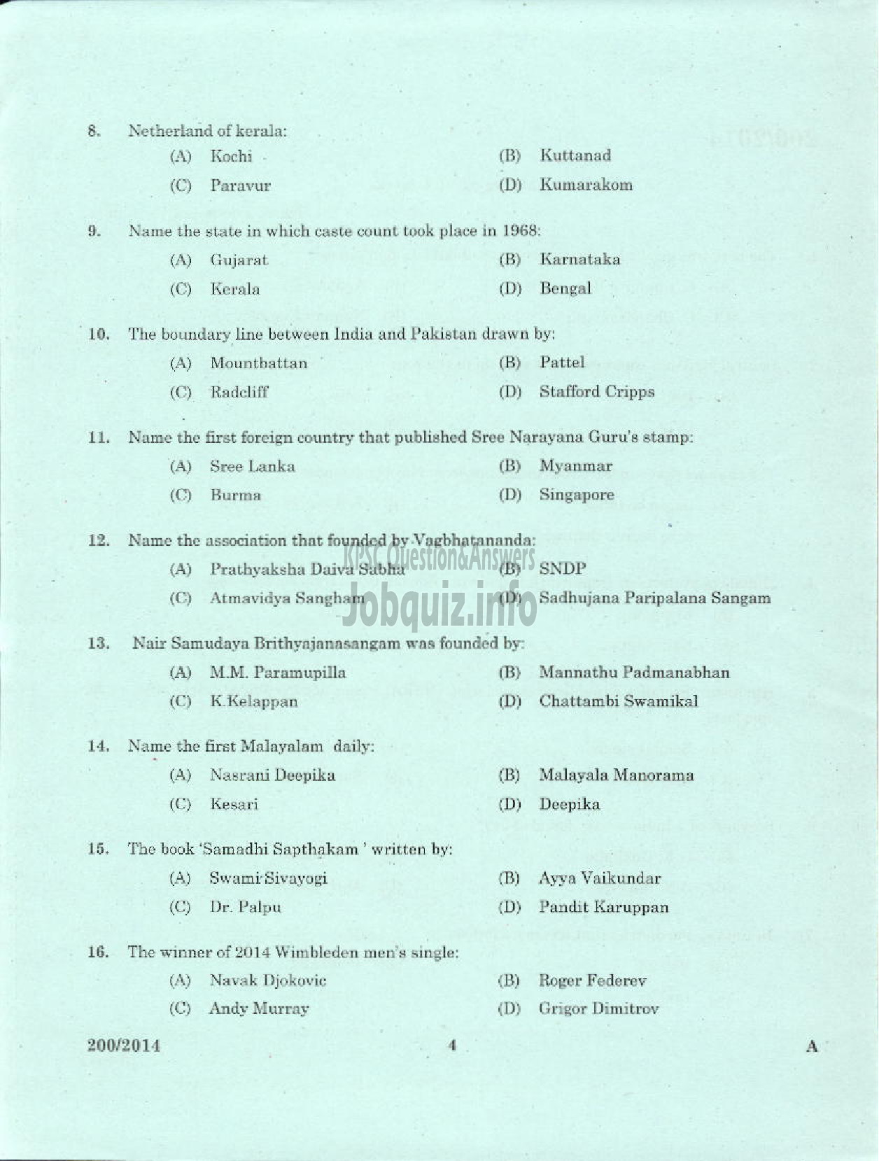 Kerala PSC Question Paper - STAFF NURSE GRADE II NCA / SR FOR SC / ST HEALTH SERVICE-2