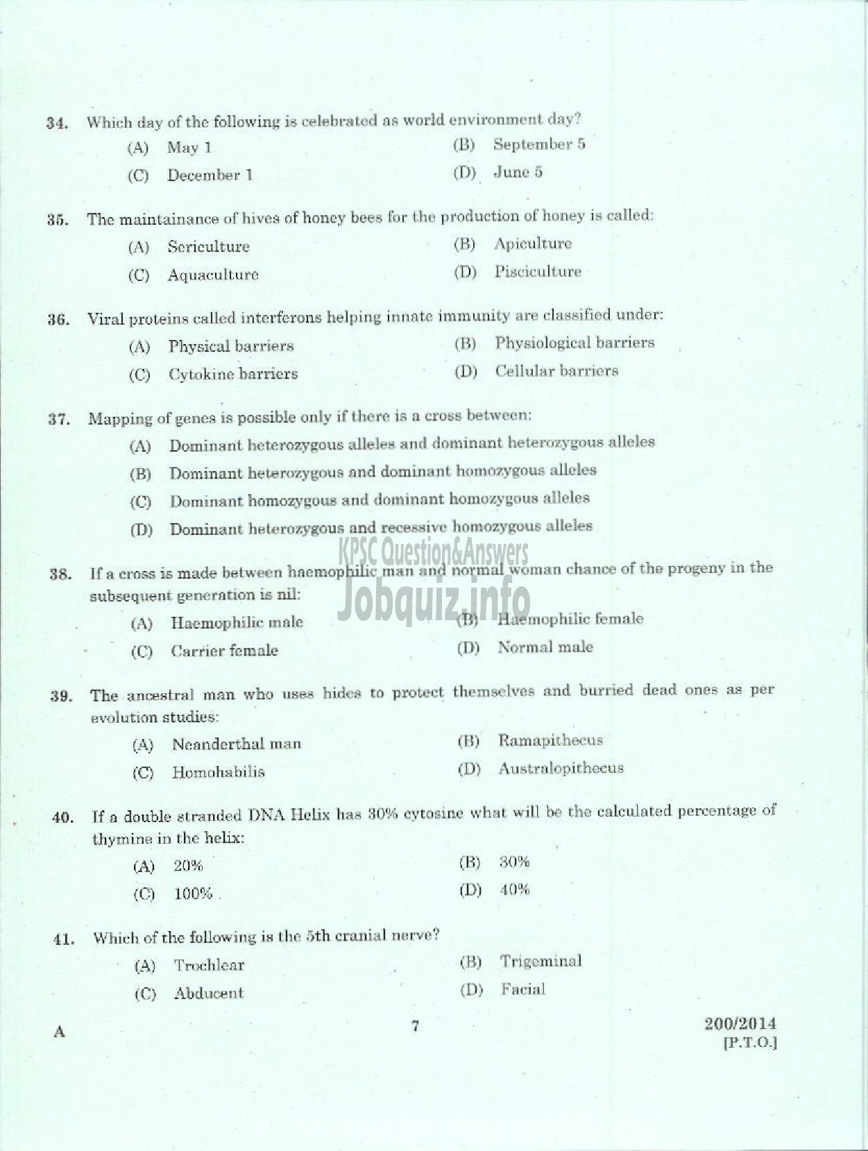 Kerala PSC Question Paper - STAFF NURSE GRADE II NCA / SR FOR SC / ST HEALTH SERVICE-5