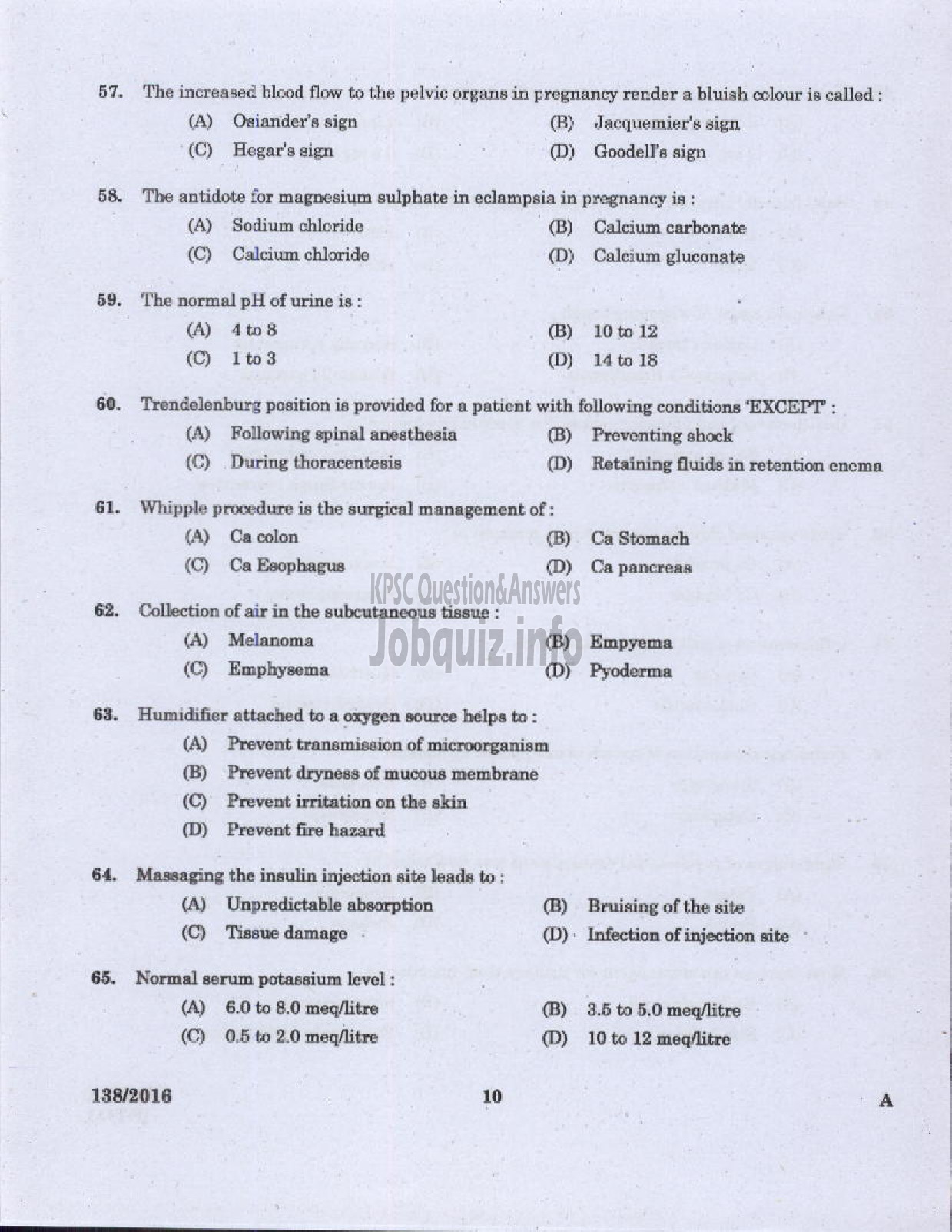 Kerala PSC Question Paper - STAFF NURSE GR II HEALTH SERVICES/MEDICAL EDUCATION-6