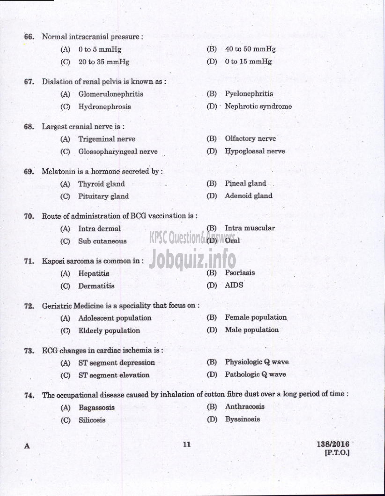 Kerala PSC Question Paper - STAFF NURSE GR II HEALTH SERVICES/MEDICAL EDUCATION-7