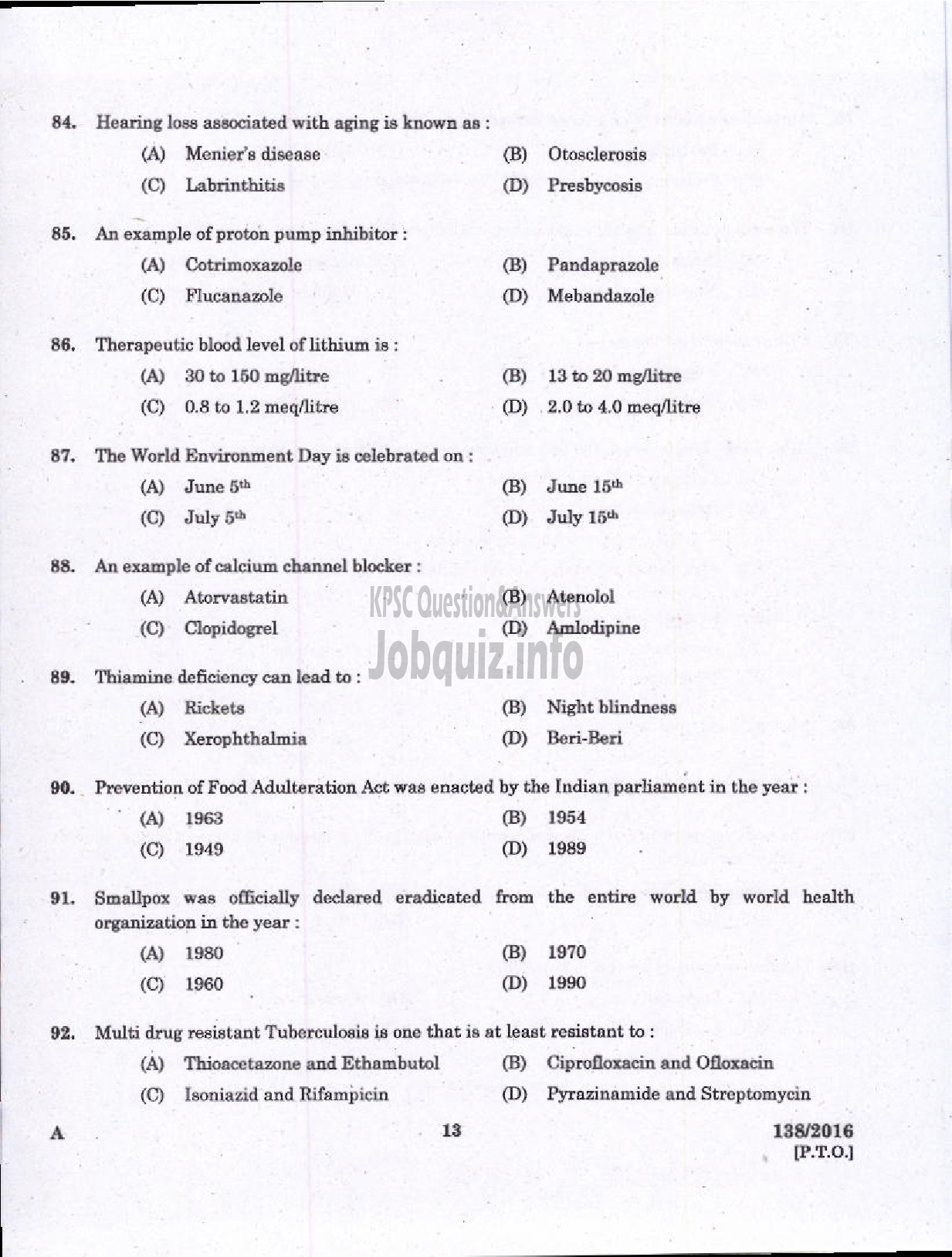 Kerala PSC Question Paper - STAFF NURSE GR II HEALTH SERVICES/MEDICAL EDUCATION-9