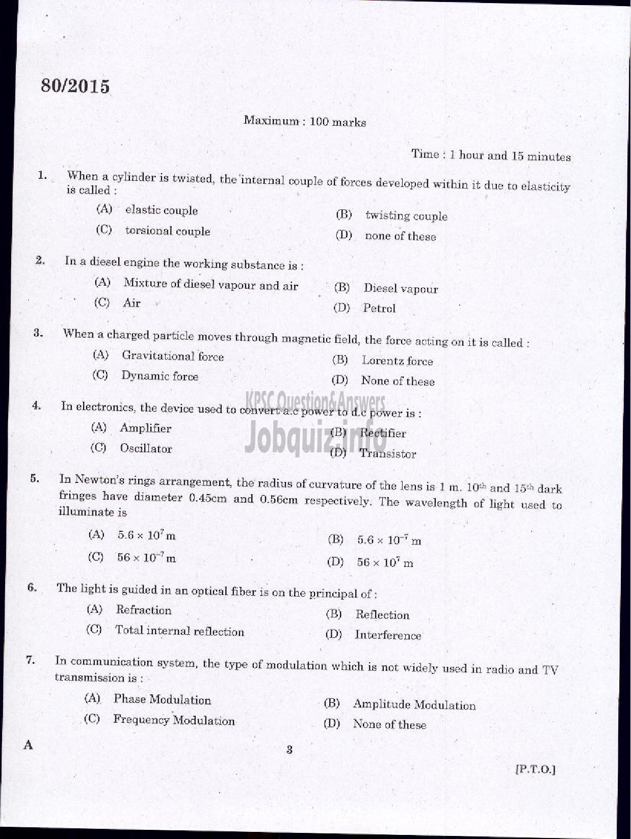 Kerala PSC Question Paper - STATION OFFICER TRAINEE FIRE AND RESCUE SERVICES-1