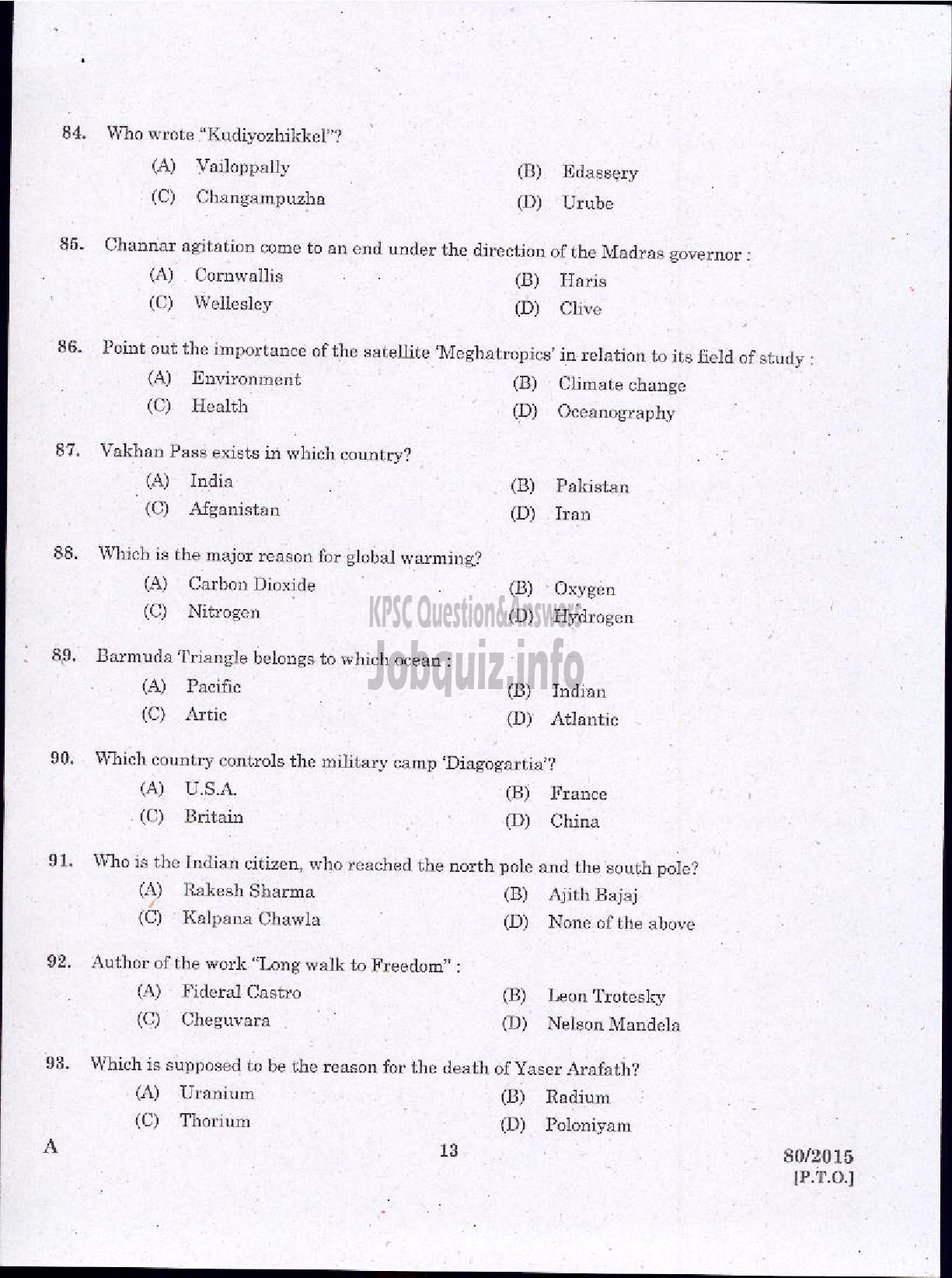 Kerala PSC Question Paper - STATION OFFICER TRAINEE FIRE AND RESCUE SERVICES-11