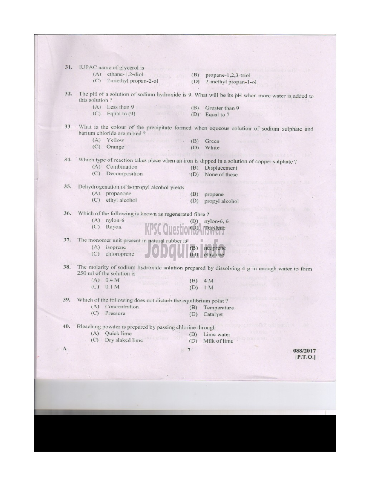 Kerala PSC Question Paper - STATION OFFICER TRAINEE FIRE AND RESCUE SERVICES QUESTION PAPER-6