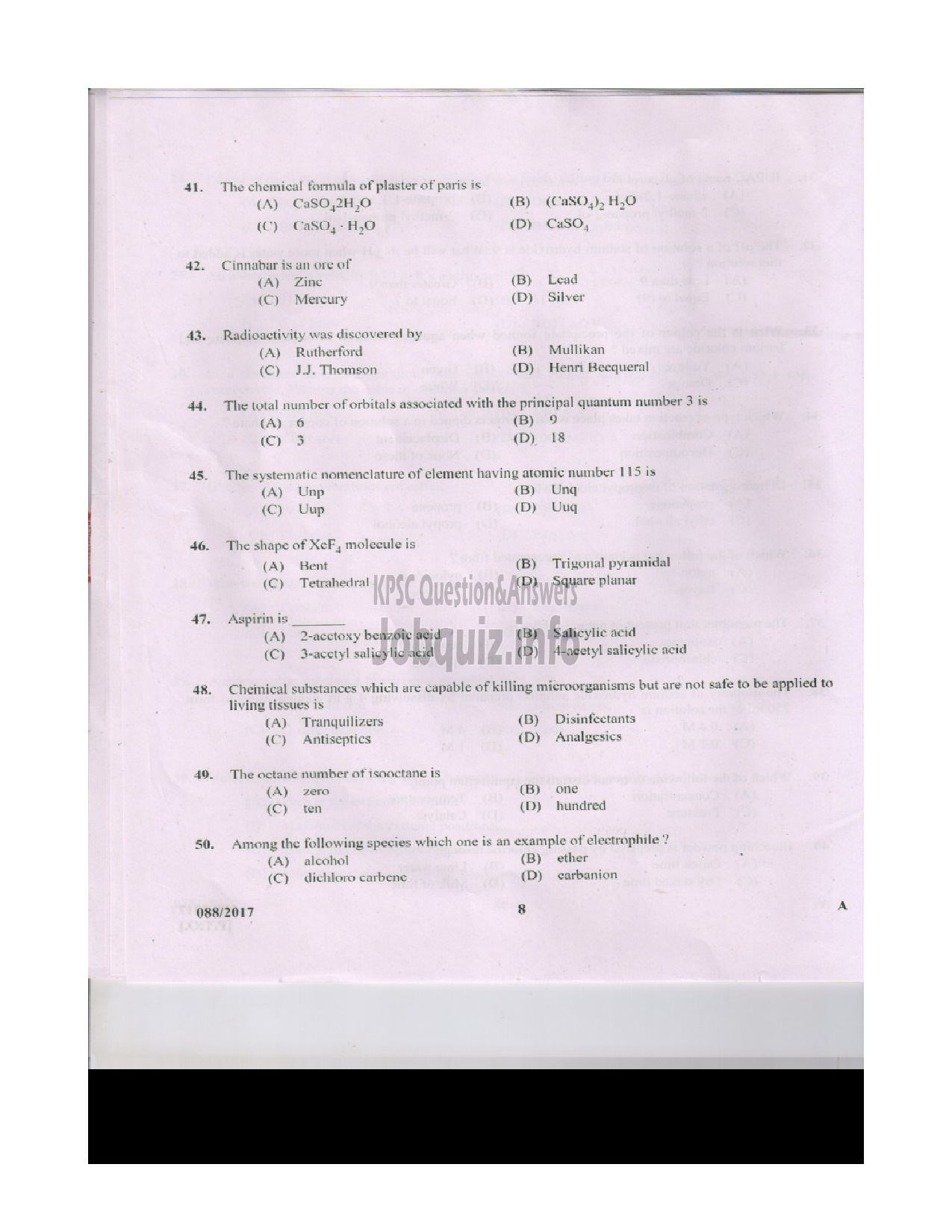 Kerala PSC Question Paper - STATION OFFICER TRAINEE FIRE AND RESCUE SERVICES QUESTION PAPER-7