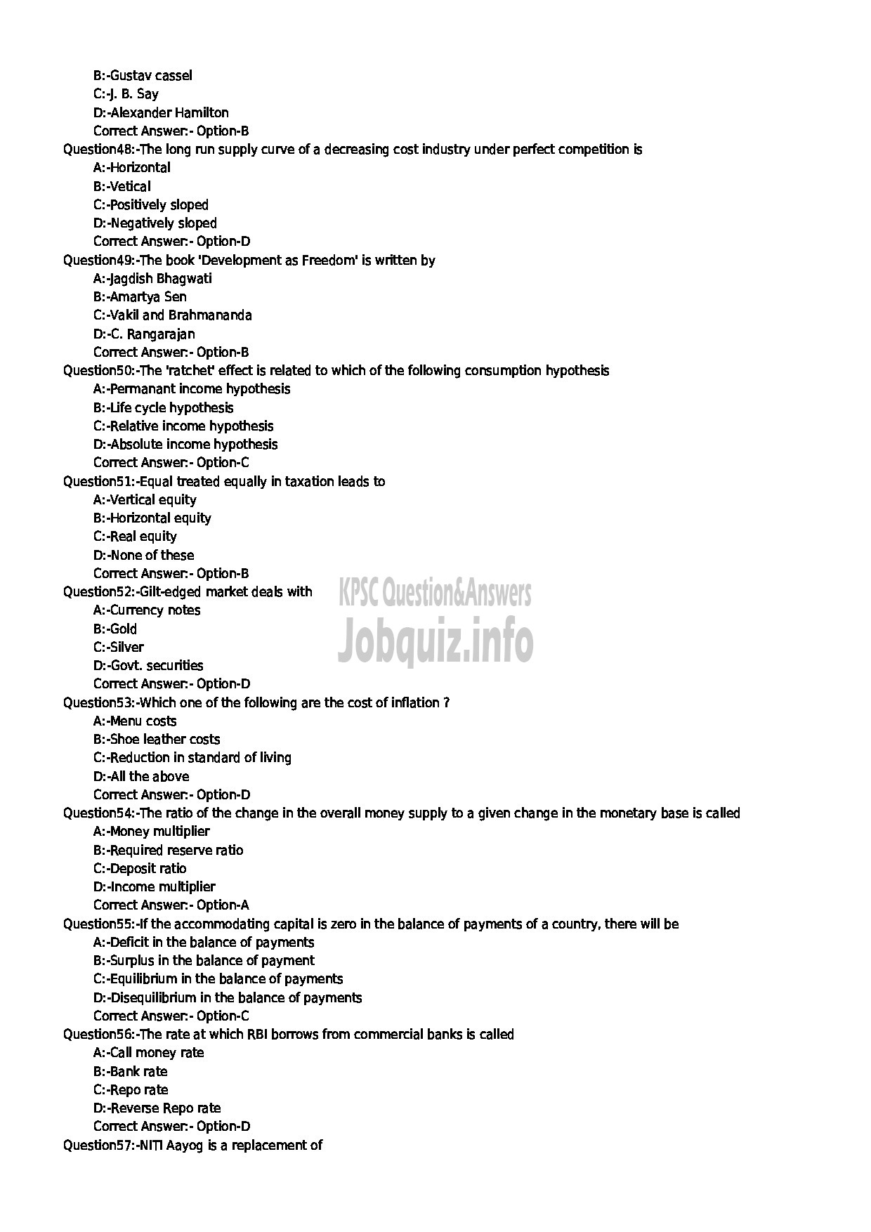 Kerala PSC Question Paper - STATISTICAL ASSISTANT GR II / STATISTICAL INVESTIGATOR GR II / COMPUTER OPERATOR GR II ECONOMICS AND STATISTICS-6