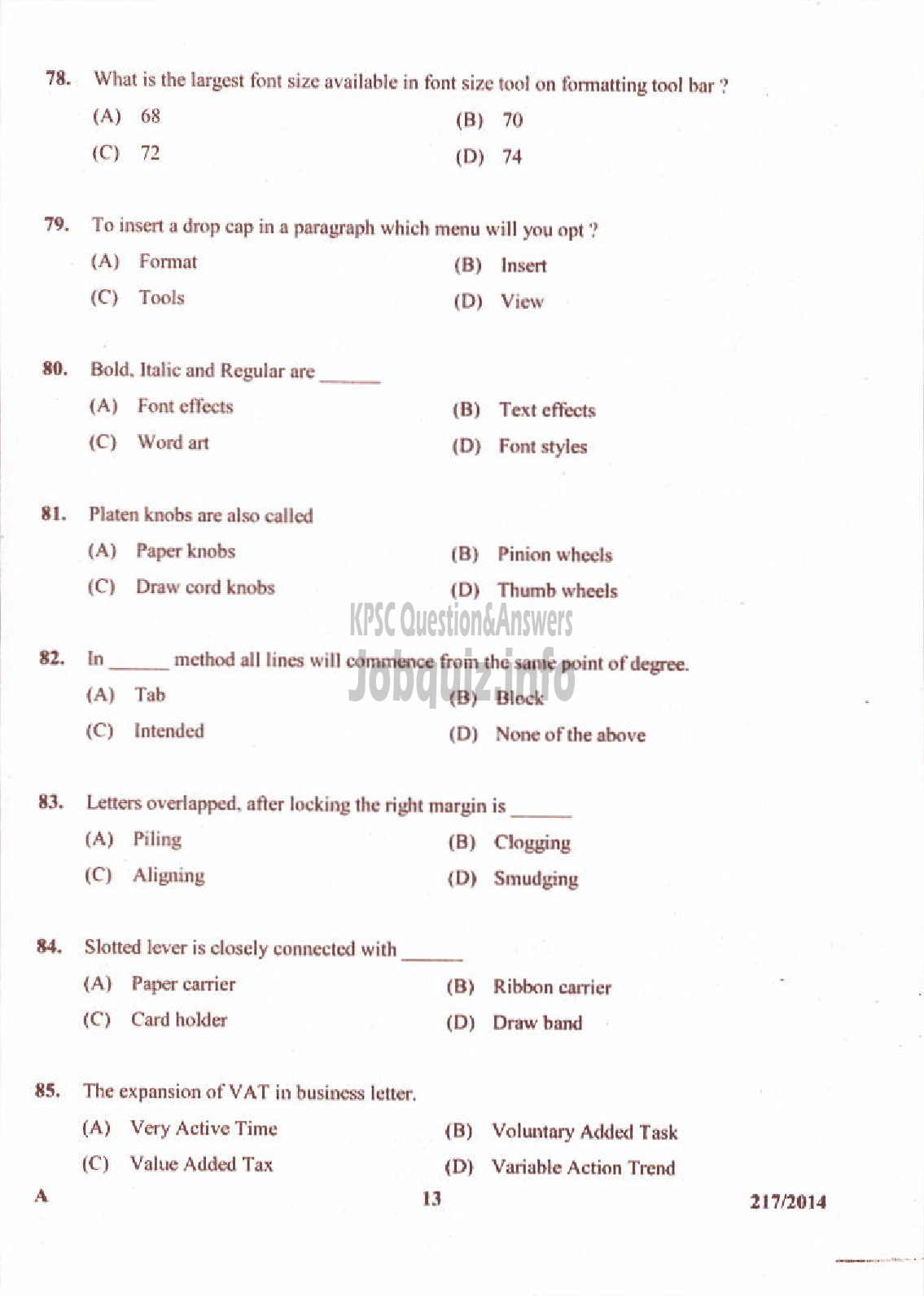 Kerala PSC Question Paper - STENOGRAPHER KERALA STATE DRUGS AND PHARMACEUTICALS LTD-13