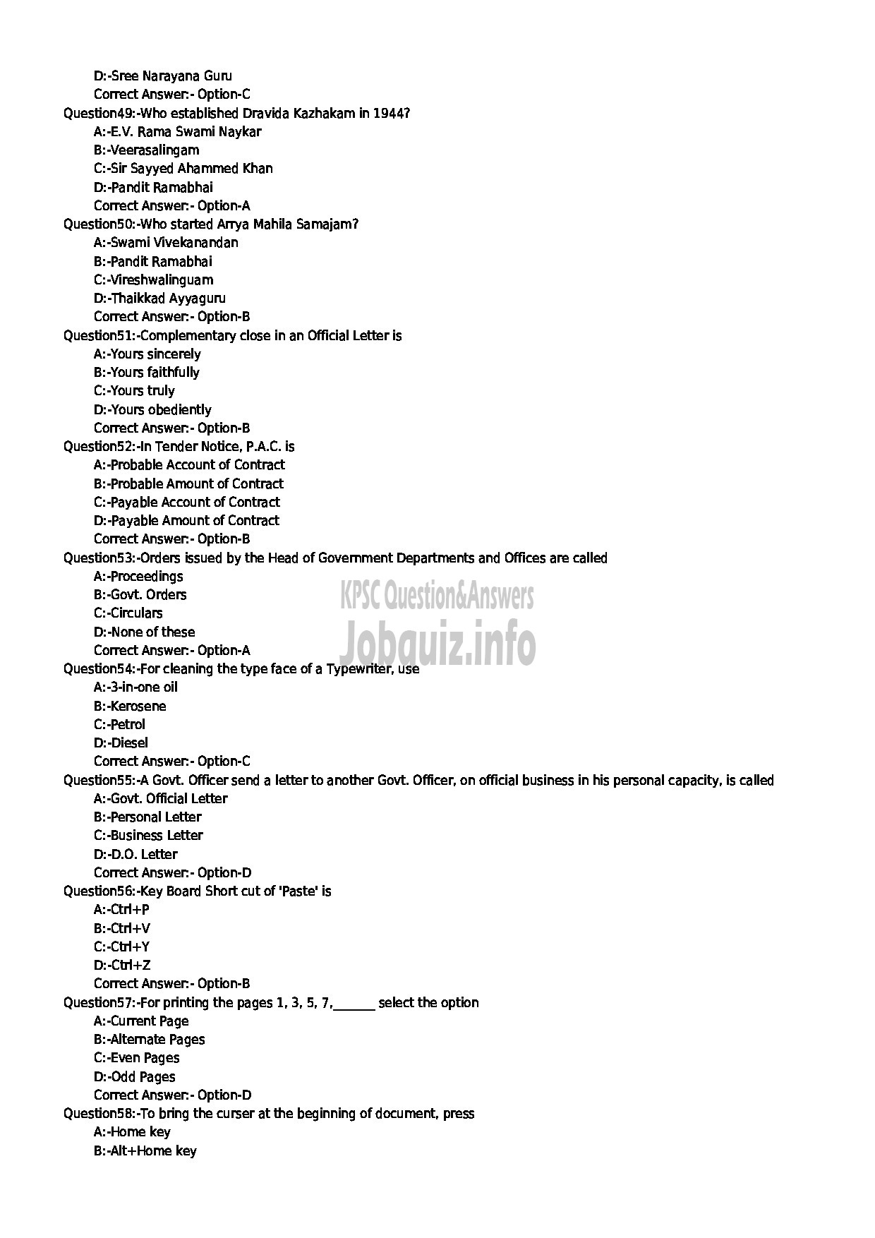 Kerala PSC Question Paper - STENOGRAPHER SR FOR SC/ST KERALA ELECTRICAL AND ALLIED ENGINEERING COMPANY LIMITED-6