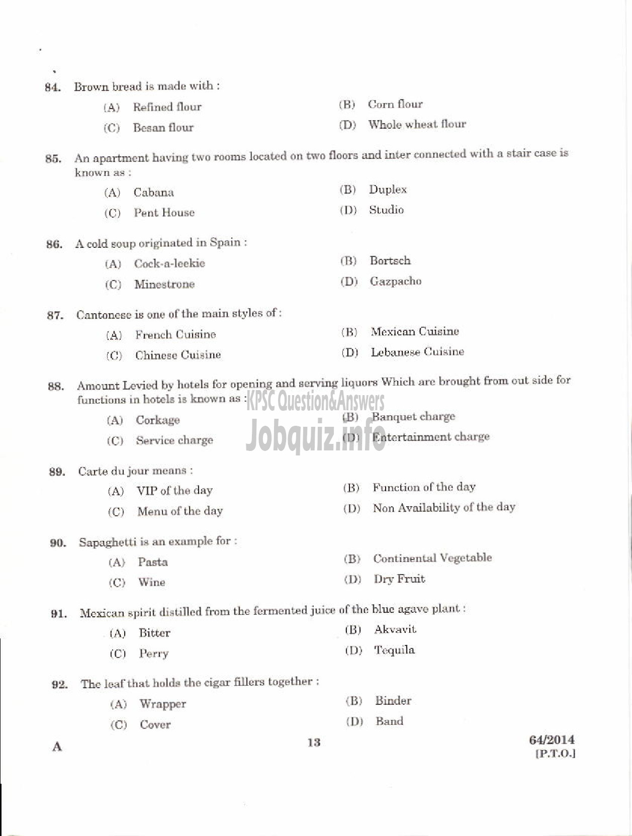 Kerala PSC Question Paper - STEWARD SC DEVELOPMENT TVM KLM KTM KKD KNR KSGD DISTRICTS-11