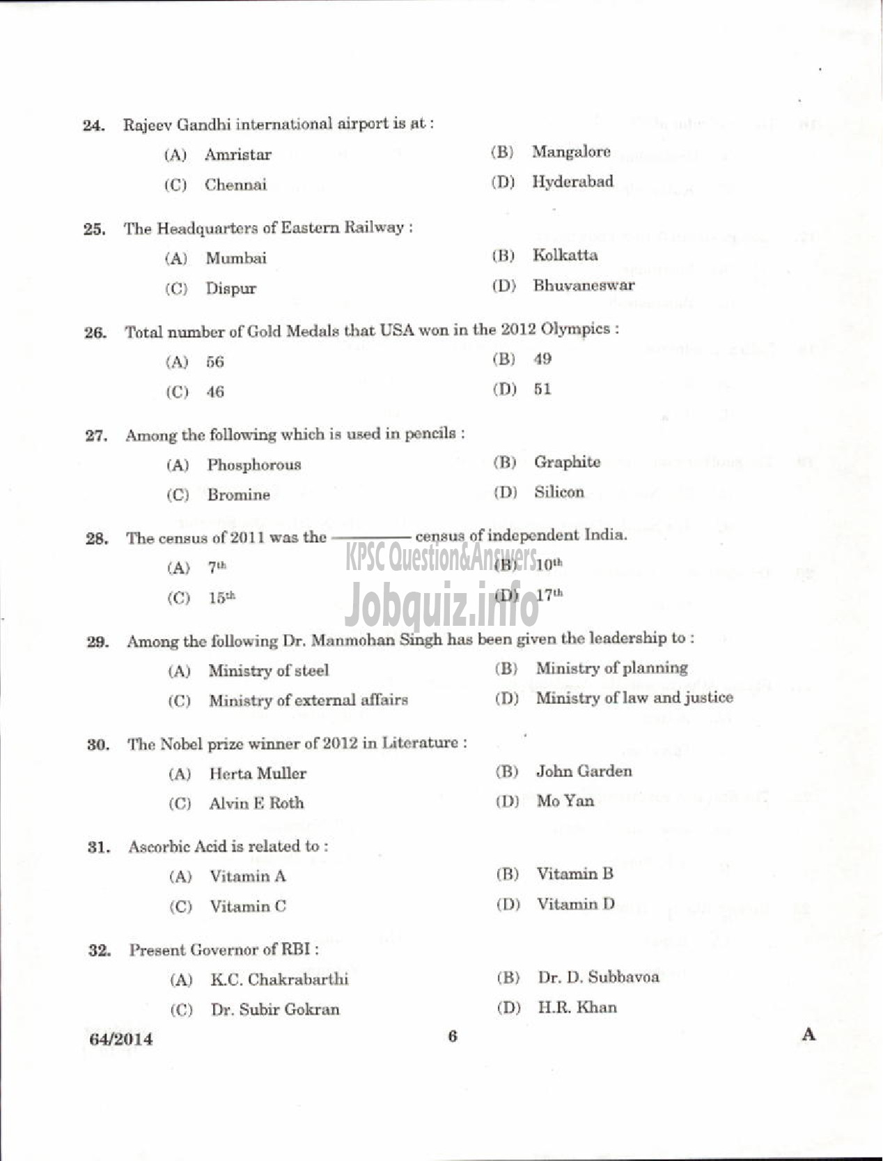 Kerala PSC Question Paper - STEWARD SC DEVELOPMENT TVM KLM KTM KKD KNR KSGD DISTRICTS-4