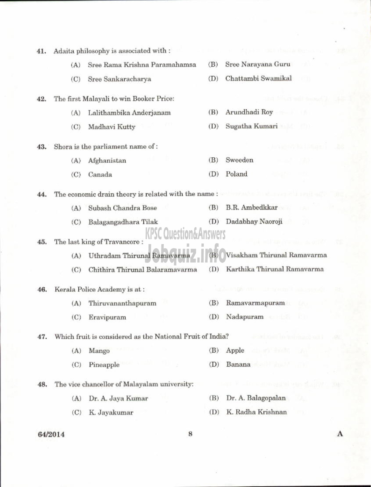 Kerala PSC Question Paper - STEWARD SC DEVELOPMENT TVM KLM KTM KKD KNR KSGD DISTRICTS-6