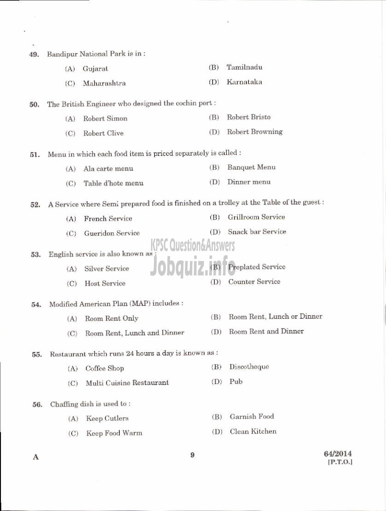 Kerala PSC Question Paper - STEWARD SC DEVELOPMENT TVM KLM KTM KKD KNR KSGD DISTRICTS-7