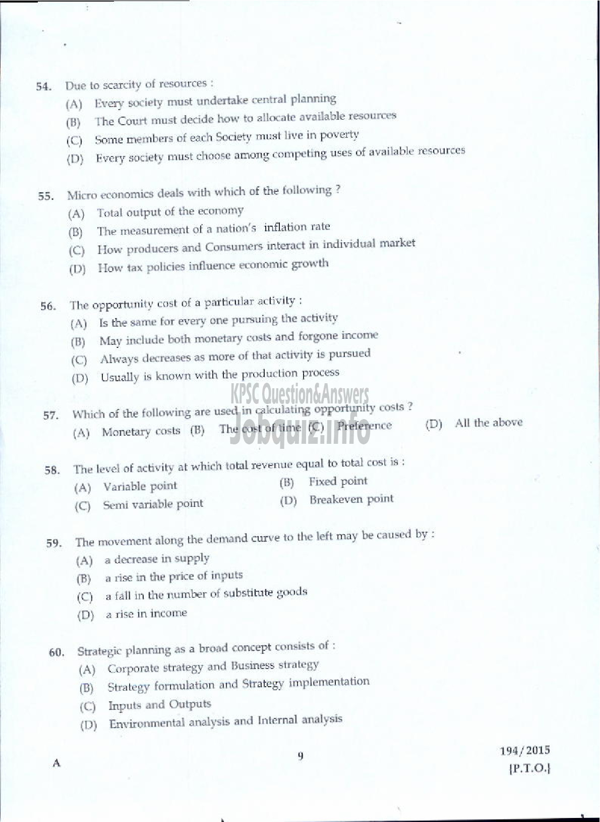 Kerala PSC Question Paper - STORES/ PURCHASE OFFICER KCMMF LTD-5