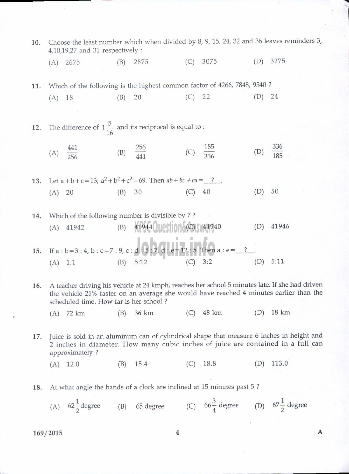 Kerala PSC Question Paper - SUB INSPECTOR OF POLICE TRAINEE POLICE KERALA CIVIL POLICE /ARMED POLICE SUB INSPECTOR TRAINEE POLICE ARMED POLICE BN/ASST JAILER GR I /SUPERINTENDENT SUB JAIL /EXCISE INSPECTOR EXCISE-2