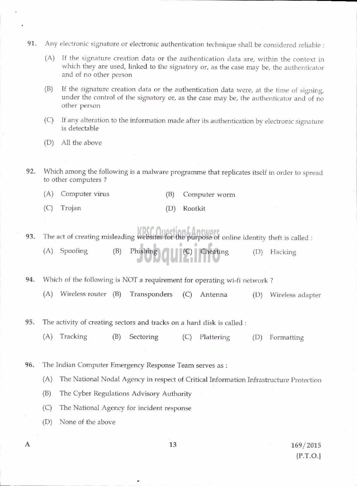 Kerala PSC Question Paper - SUB INSPECTOR OF POLICE TRAINEE POLICE KERALA CIVIL POLICE /ARMED POLICE SUB INSPECTOR TRAINEE POLICE ARMED POLICE BN/ASST JAILER GR I /SUPERINTENDENT SUB JAIL /EXCISE INSPECTOR EXCISE-11