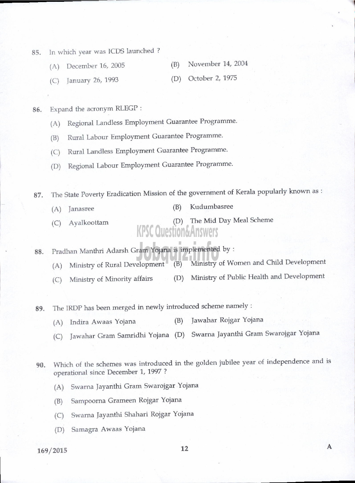 Kerala PSC Question Paper - SUB INSPECTOR OF POLICE TRAINEE POLICE KERALA CIVIL POLICE /ARMED POLICE SUB INSPECTOR TRAINEE POLICE ARMED POLICE BN/ASST JAILER GR I /SUPERINTENDENT SUB JAIL /EXCISE INSPECTOR EXCISE-10
