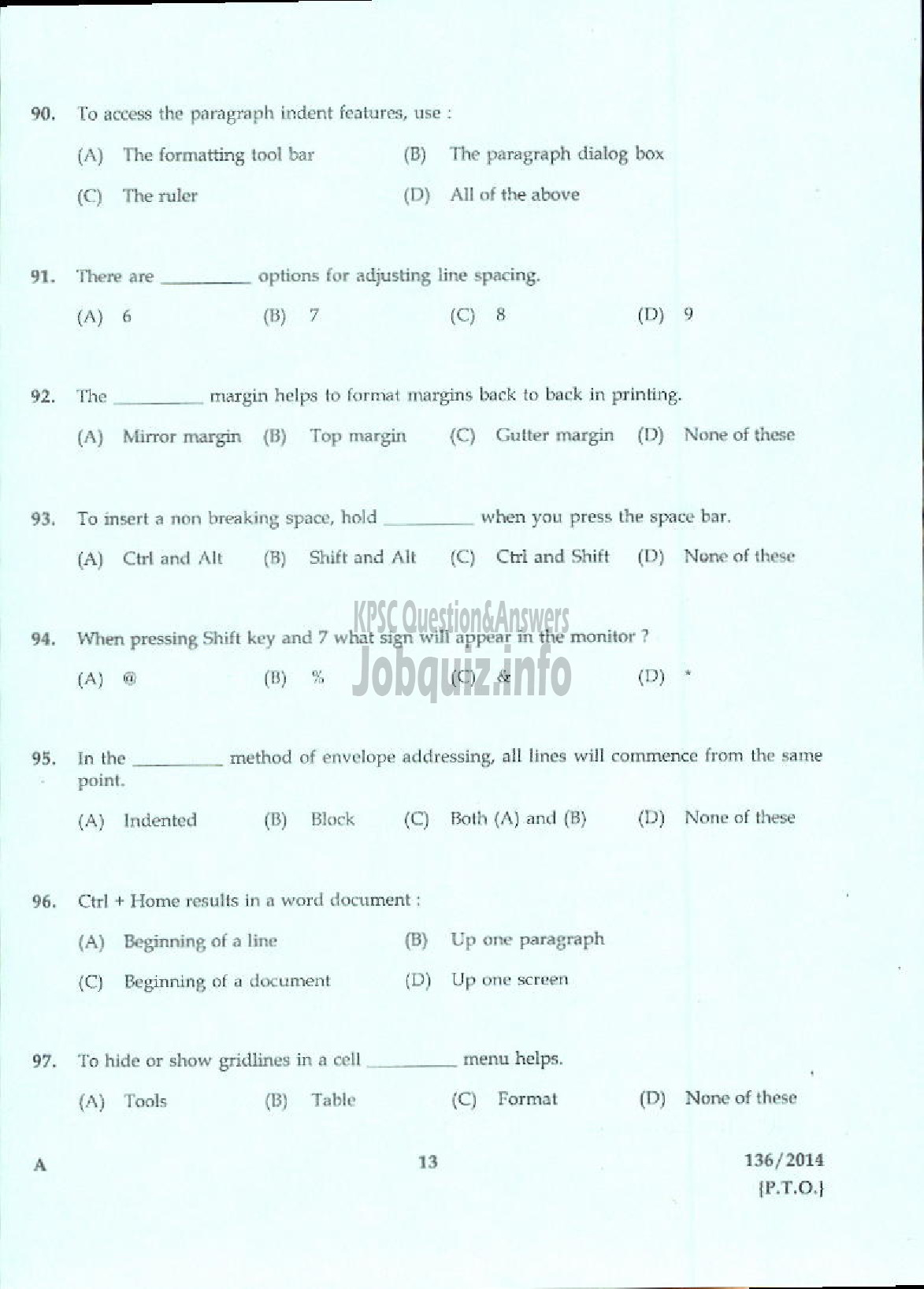 Kerala PSC Question Paper - SUPERINTENDENT GOVT COMMERCIAL INSTITUTE TECHNICAL EDUCATION-11