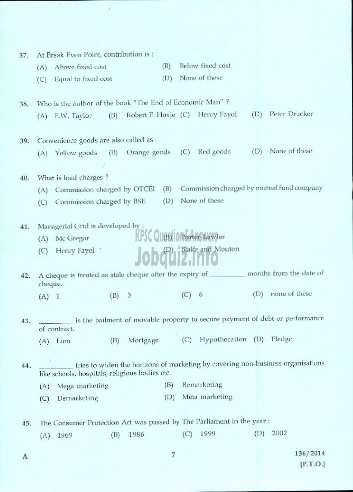 Kerala PSC Question Paper - SUPERINTENDENT GOVT COMMERCIAL INSTITUTE TECHNICAL EDUCATION-5