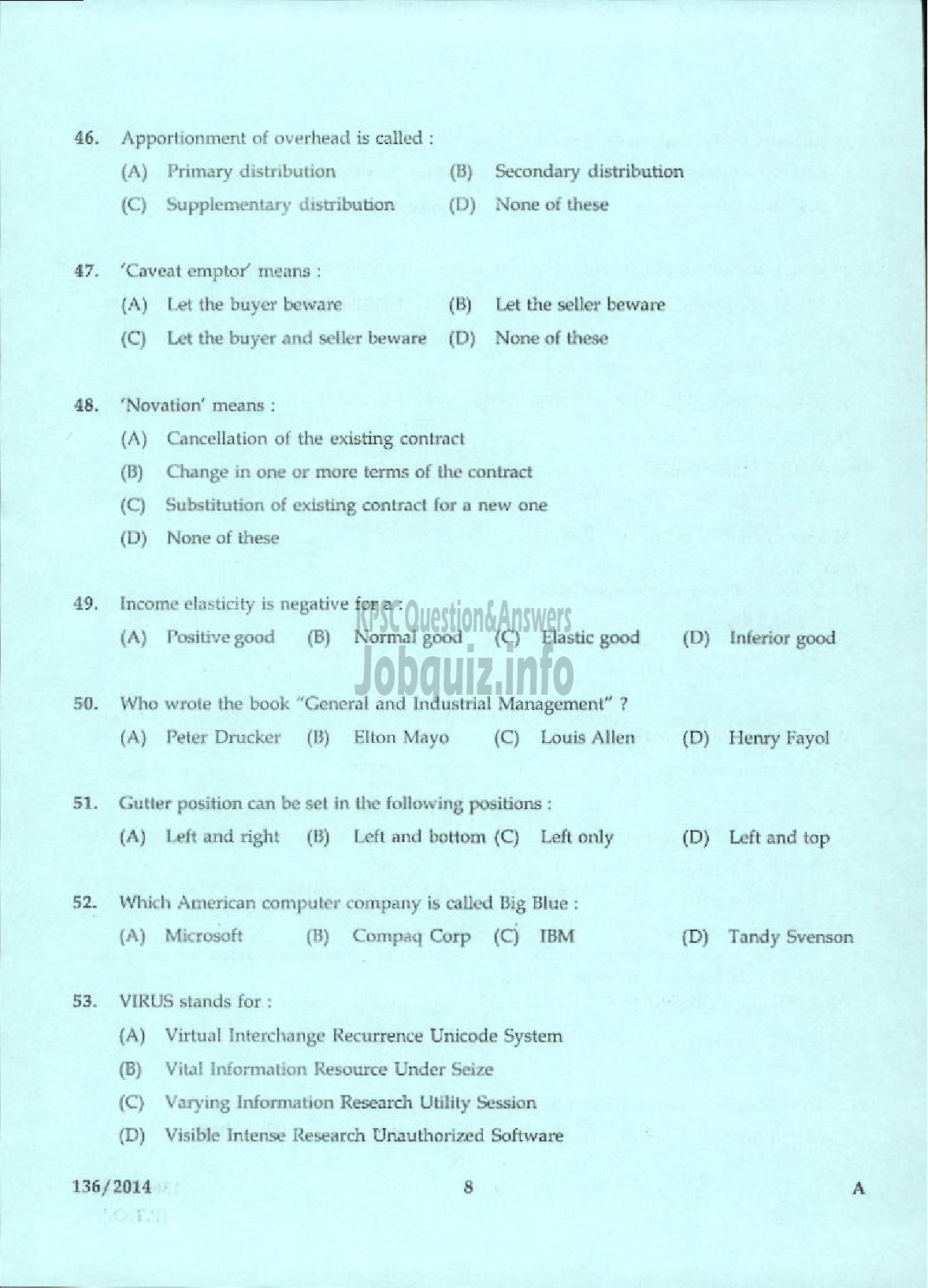 Kerala PSC Question Paper - SUPERINTENDENT GOVT COMMERCIAL INSTITUTE TECHNICAL EDUCATION-6