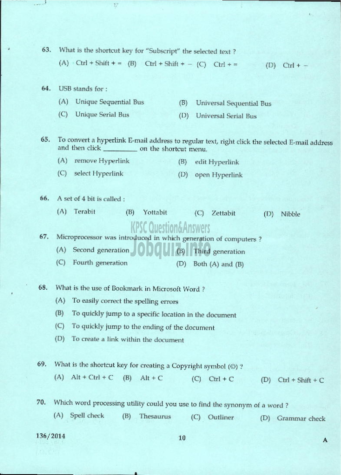 Kerala PSC Question Paper - SUPERINTENDENT GOVT COMMERCIAL INSTITUTE TECHNICAL EDUCATION-8