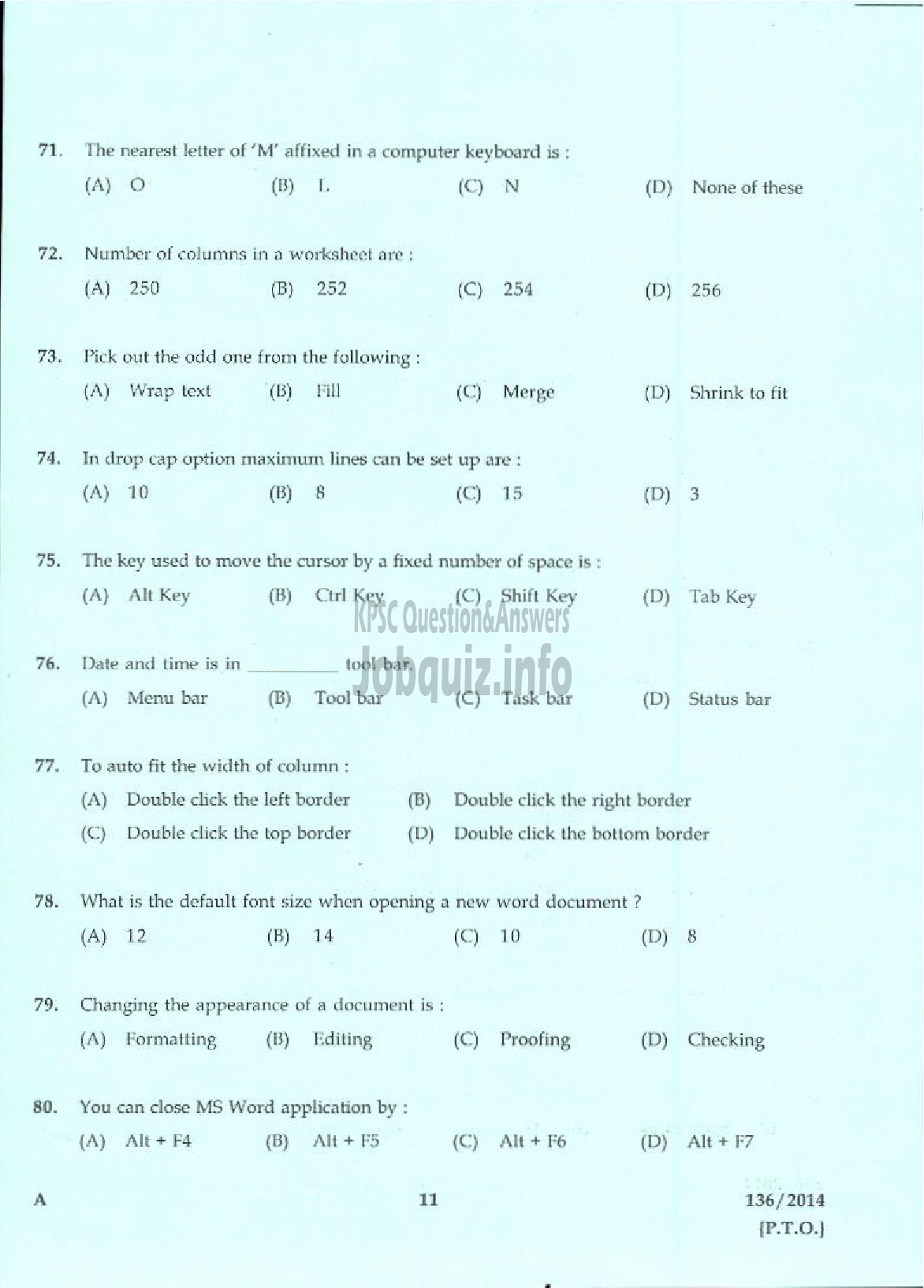 Kerala PSC Question Paper - SUPERINTENDENT GOVT COMMERCIAL INSTITUTE TECHNICAL EDUCATION-9