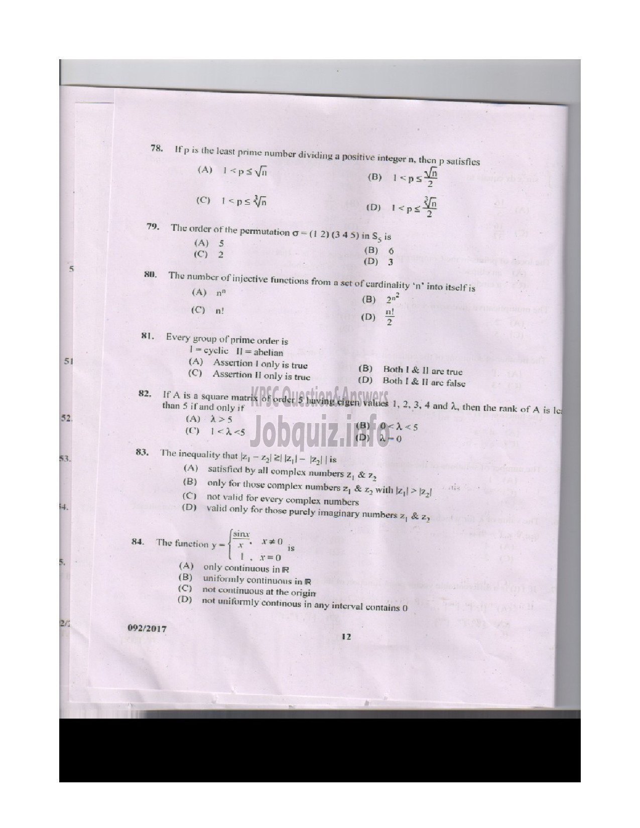 Kerala PSC Question Paper - SUPERINTENDENT OF SURVEY SURVEY AND LAND RECORDS-11