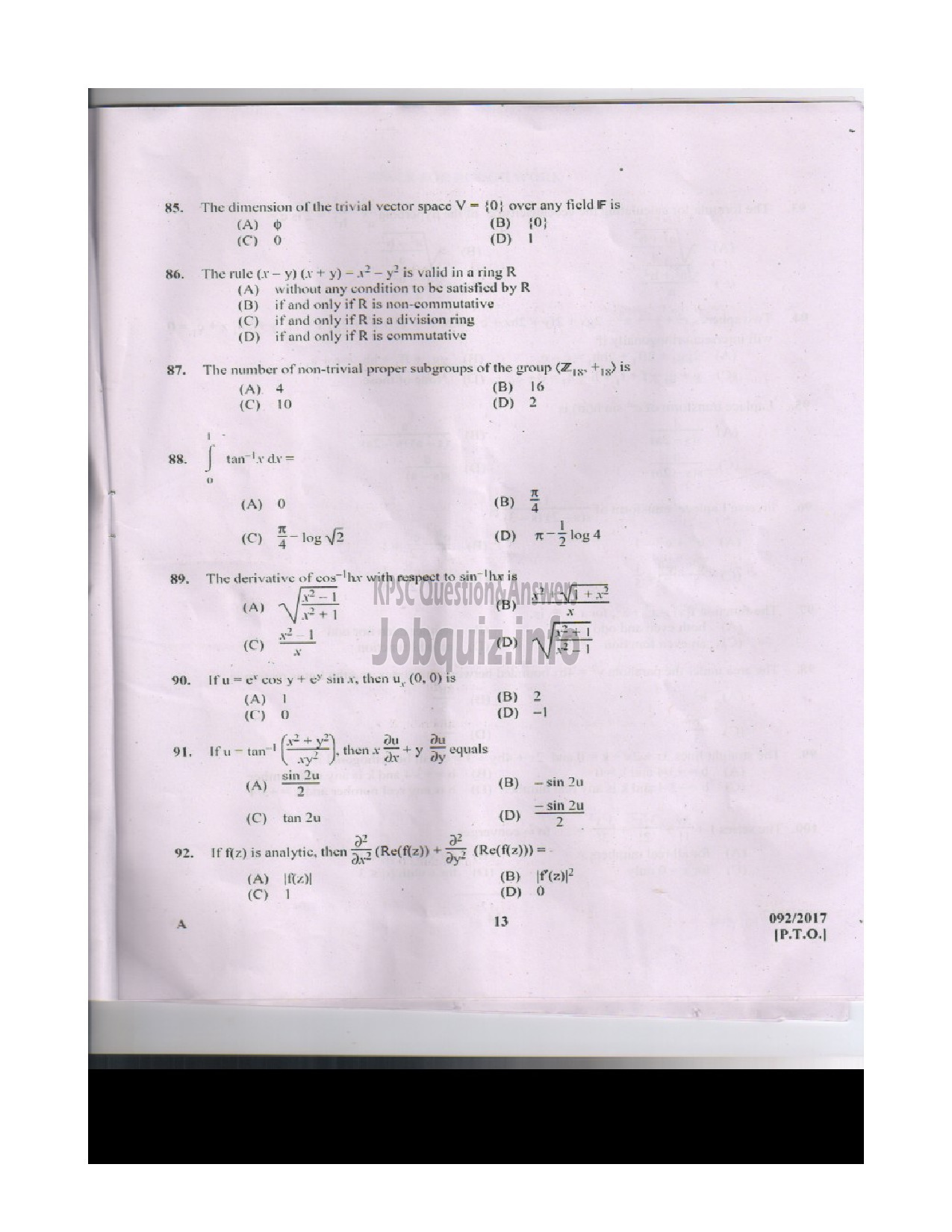 Kerala PSC Question Paper - SUPERINTENDENT OF SURVEY SURVEY AND LAND RECORDS-12