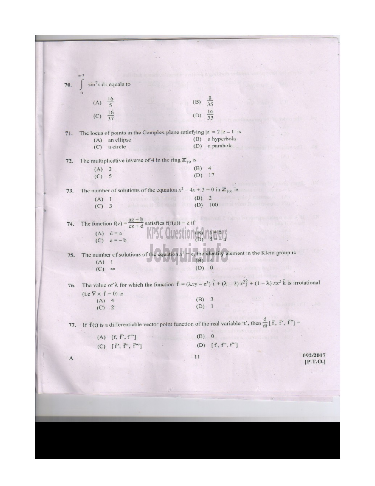 Kerala PSC Question Paper - SUPERINTENDENT OF SURVEY SURVEY AND LAND RECORDS-10