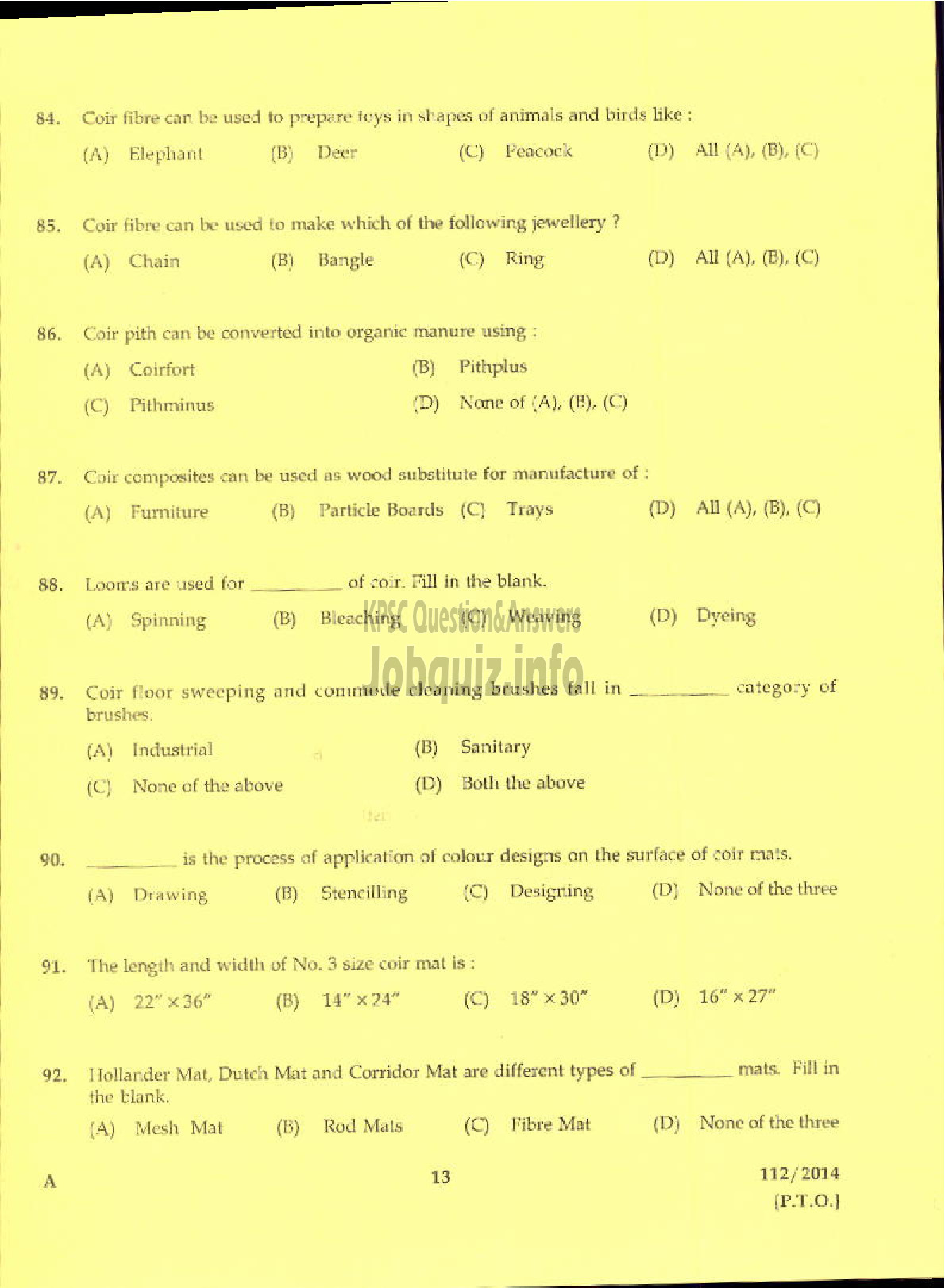 Kerala PSC Question Paper - SUPERVISOR FOAM MATTINGS INDIALIMITED-11