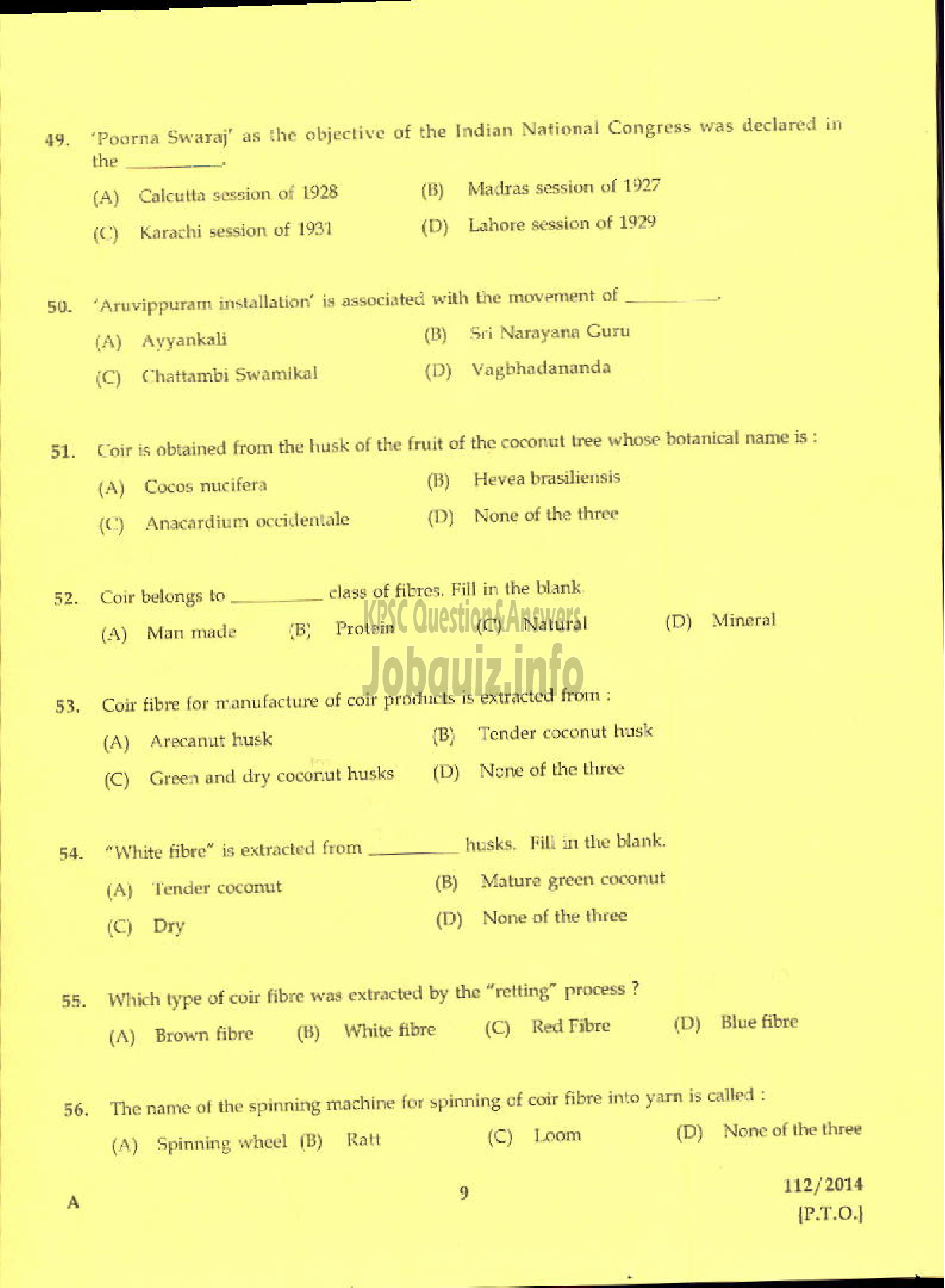 Kerala PSC Question Paper - SUPERVISOR FOAM MATTINGS INDIALIMITED-7