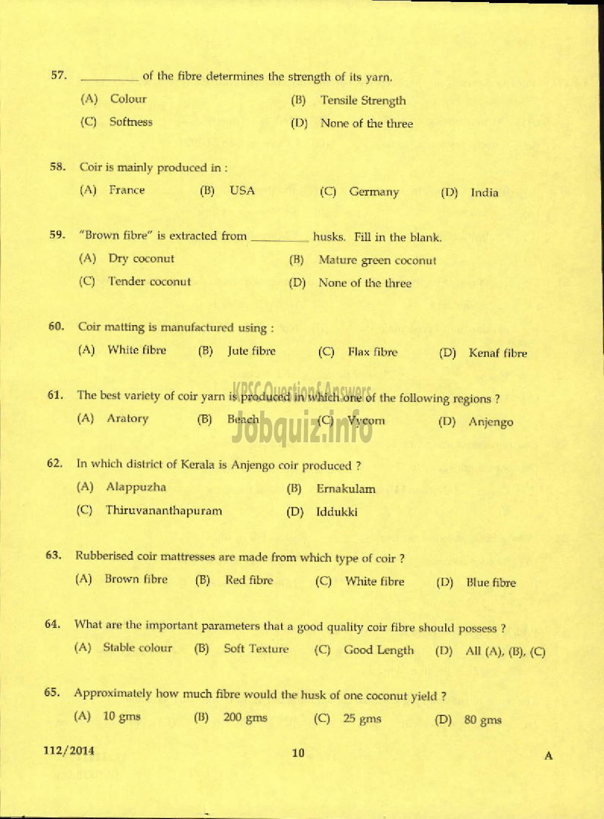 Kerala PSC Question Paper - SUPERVISOR FOAM MATTINGS INDIALIMITED-8