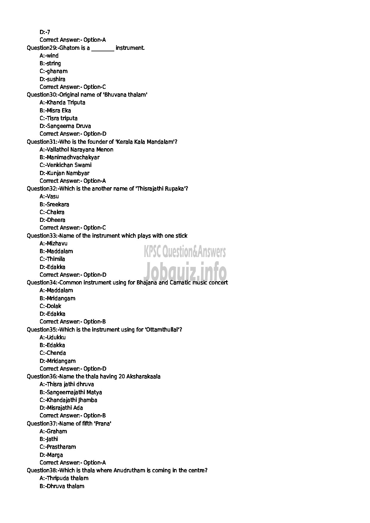 Kerala PSC Question Paper - SUPPORTING ARTIST IN MRIDANGAM FOR DANCE KERALA NATANAM KERALA COLLEGIATE EDUCATION MUSIC COLLEGES-4