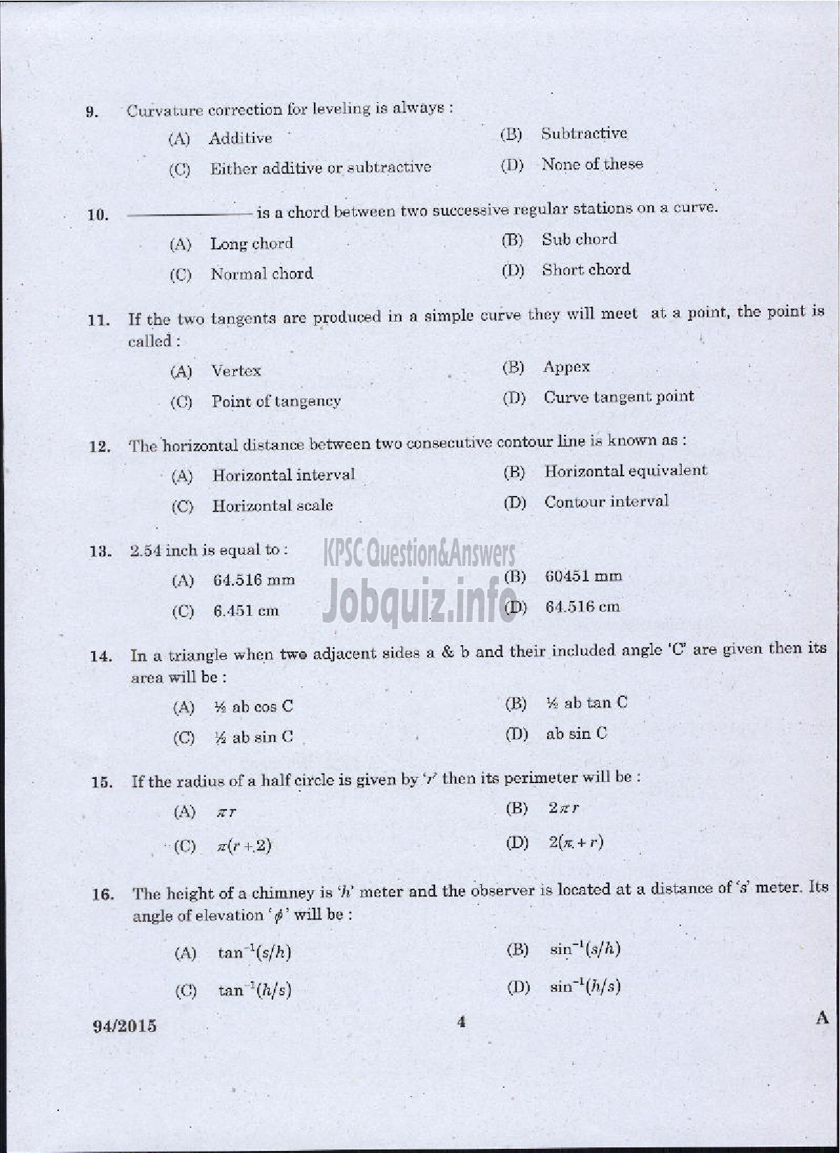 Kerala PSC Question Paper - SURVEYOR GR II HYDROGEOLOGY BRANCH GROUND WATER-2