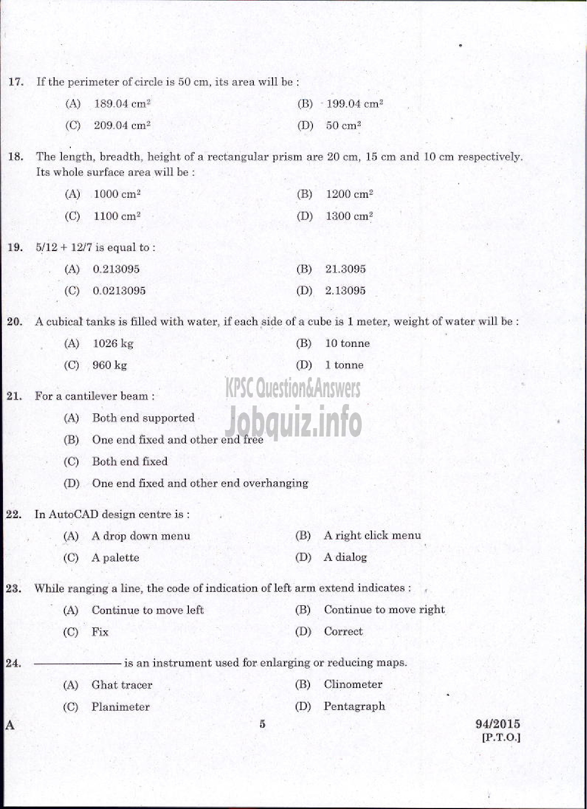 Kerala PSC Question Paper - SURVEYOR GR II HYDROGEOLOGY BRANCH GROUND WATER-3