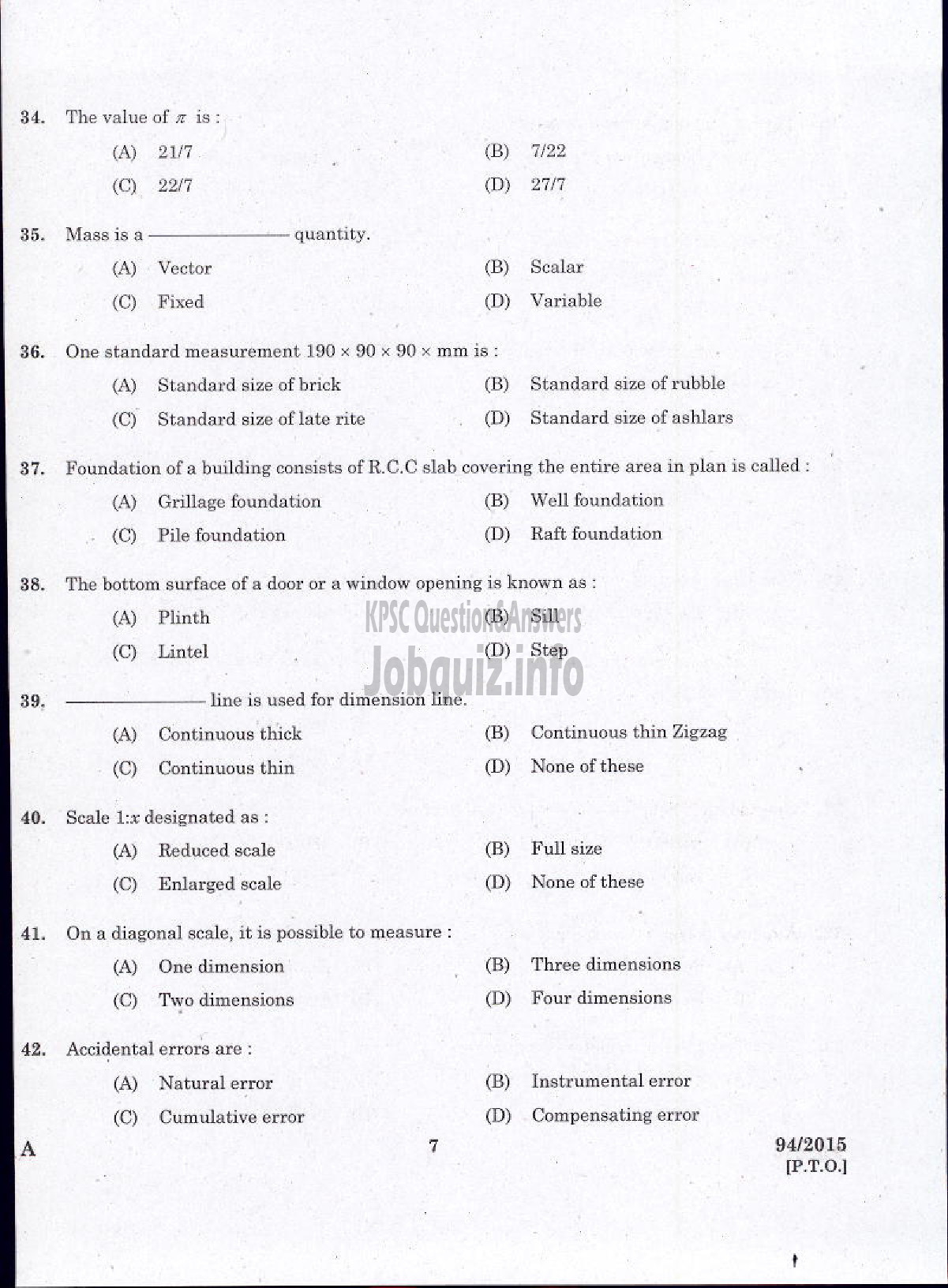 Kerala PSC Question Paper - SURVEYOR GR II HYDROGEOLOGY BRANCH GROUND WATER-5