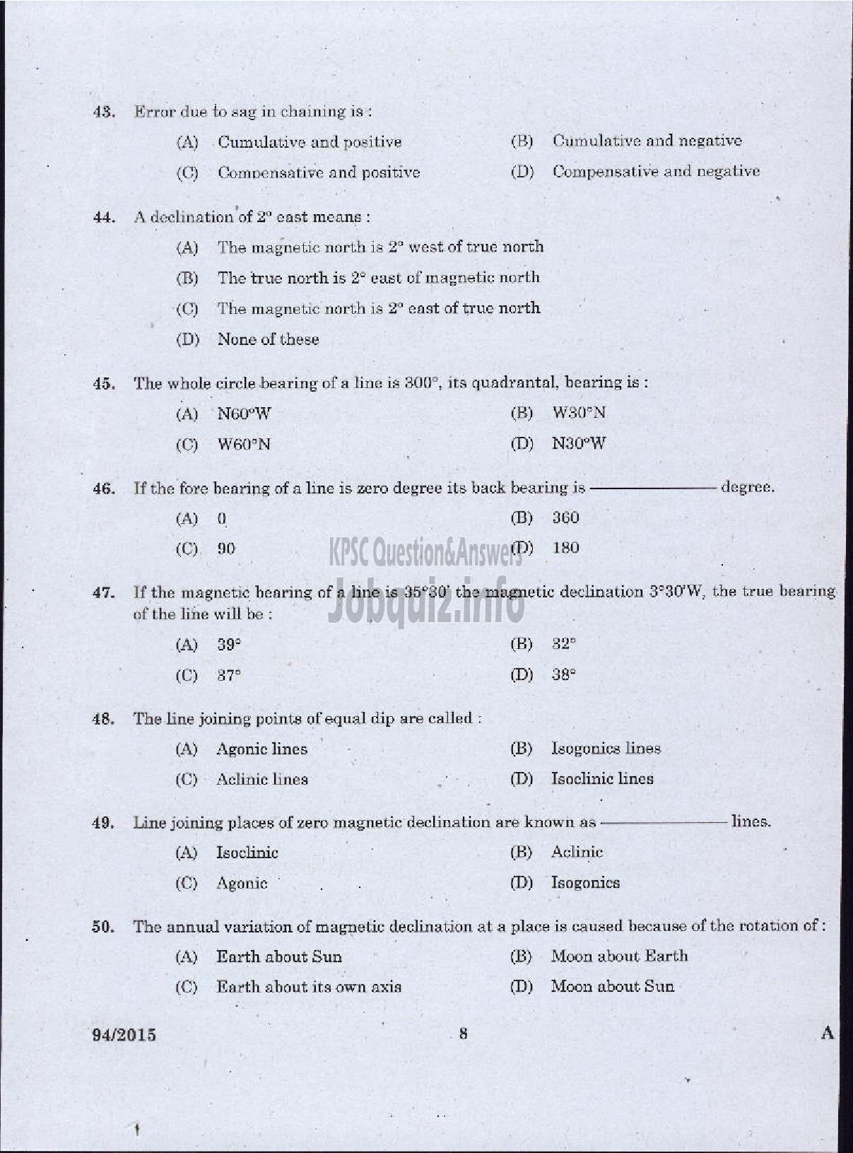 Kerala PSC Question Paper - SURVEYOR GR II HYDROGEOLOGY BRANCH GROUND WATER-6