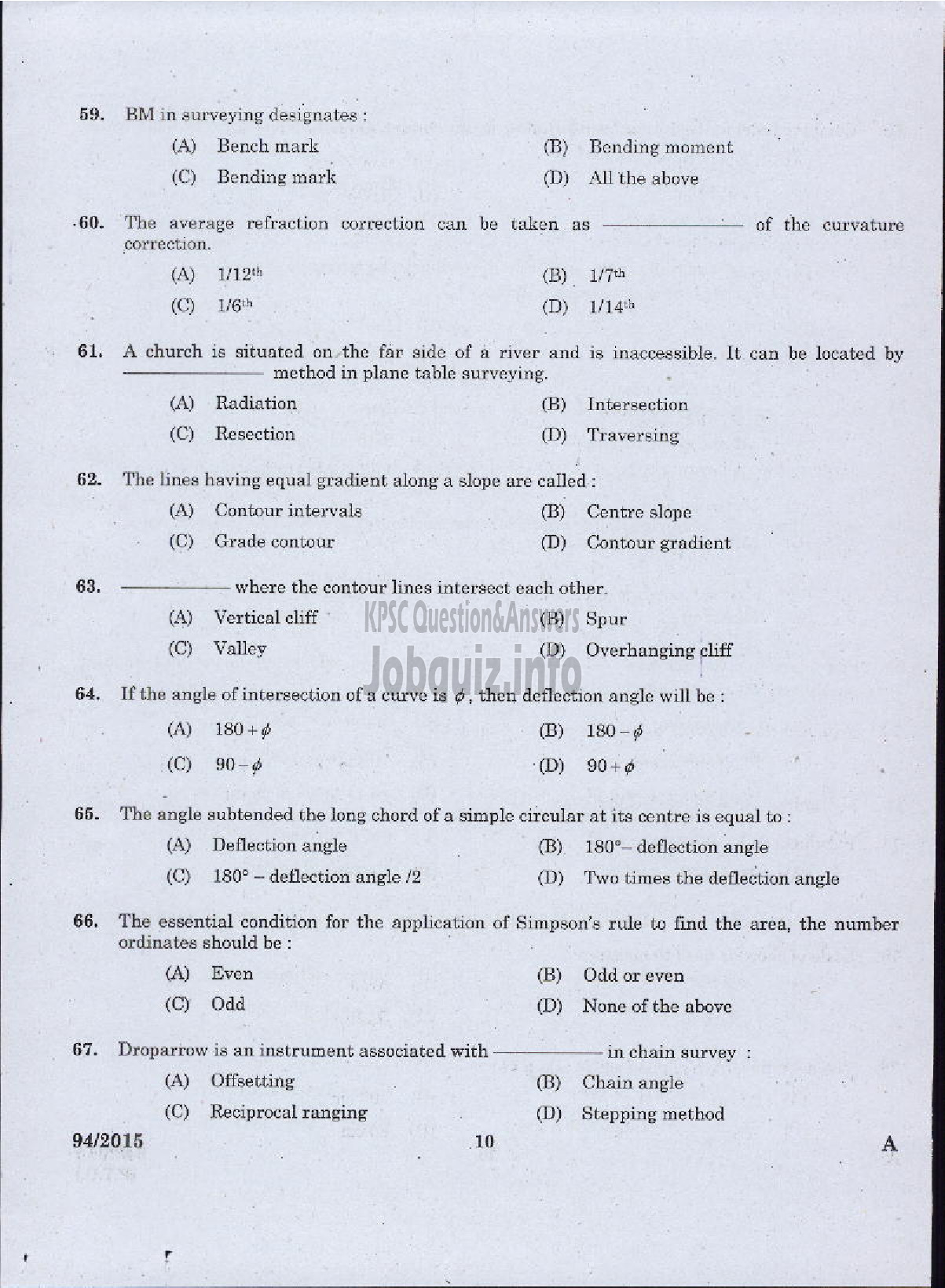 Kerala PSC Question Paper - SURVEYOR GR II HYDROGEOLOGY BRANCH GROUND WATER-8