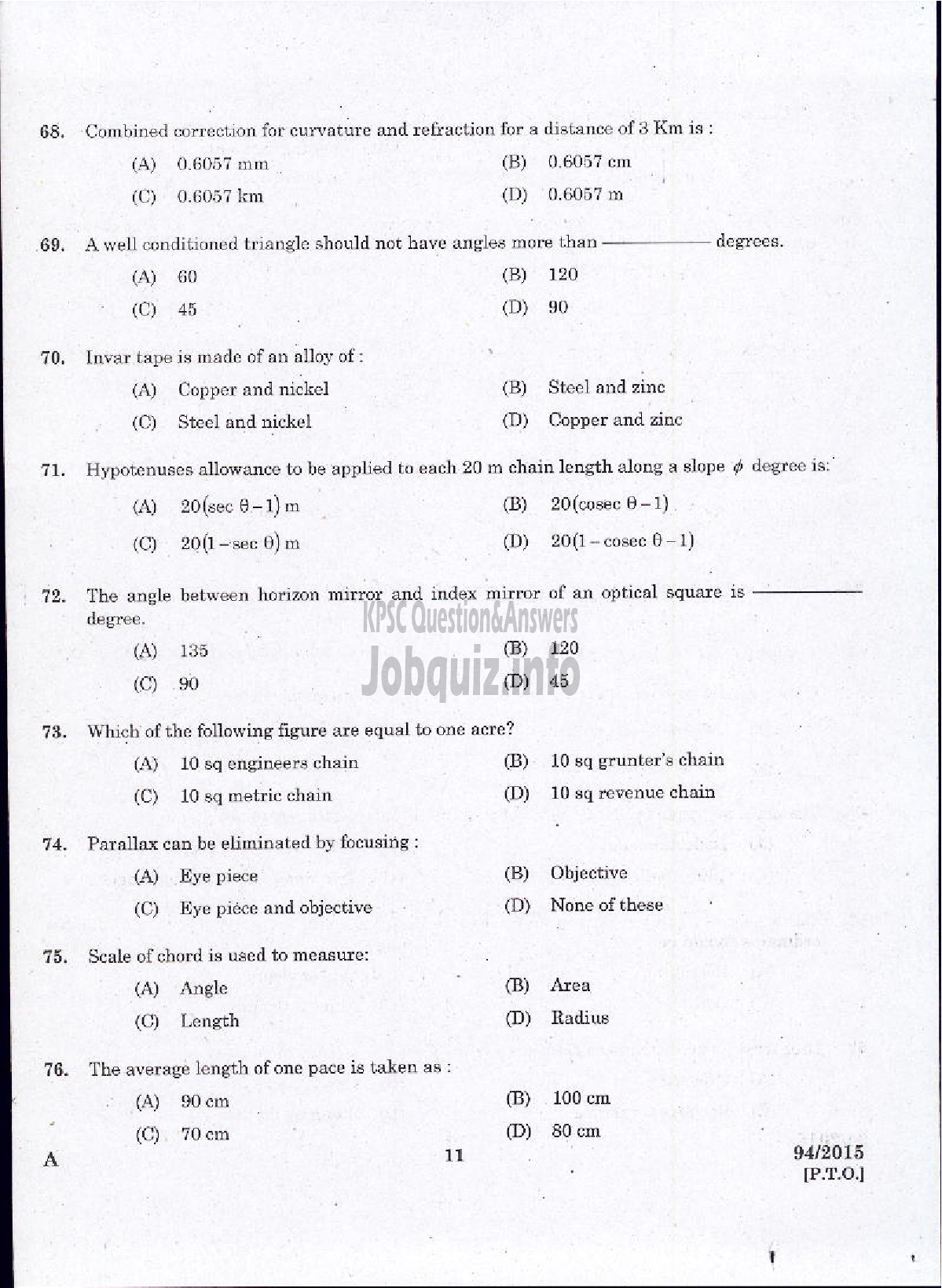 Kerala PSC Question Paper - SURVEYOR GR II HYDROGEOLOGY BRANCH GROUND WATER-9