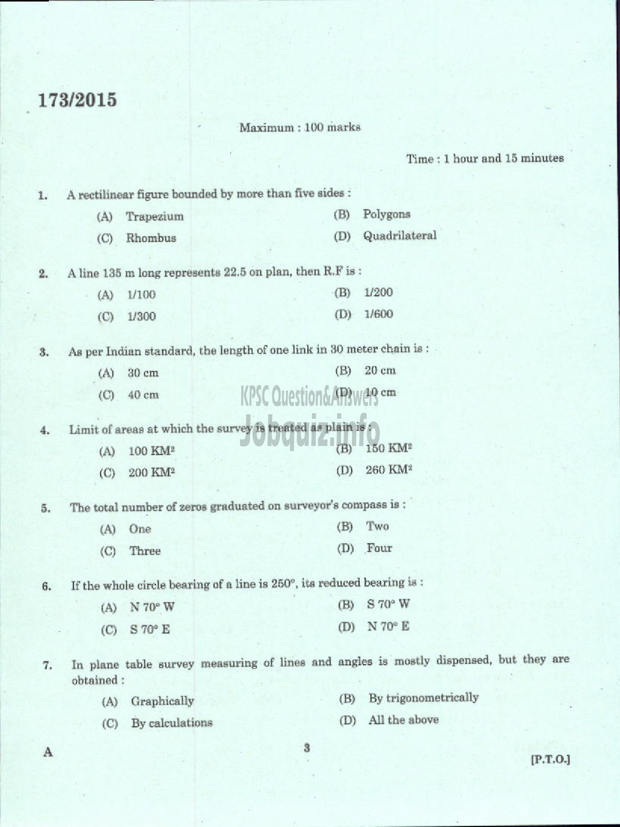 Kerala PSC Question Paper - SURVEYOR GR II SR FOR SC/ST SURVEY AND LAND RECORDS-1