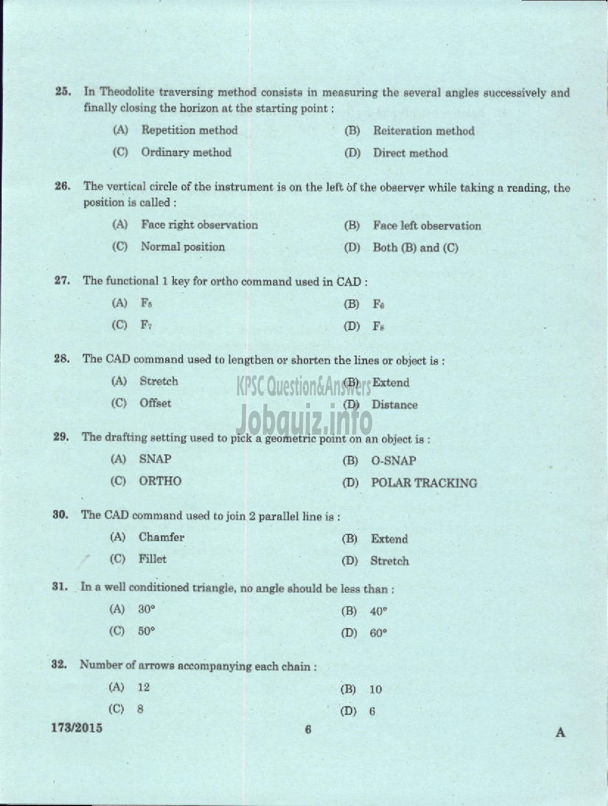 Kerala PSC Question Paper - SURVEYOR GR II SR FOR SC/ST SURVEY AND LAND RECORDS-4