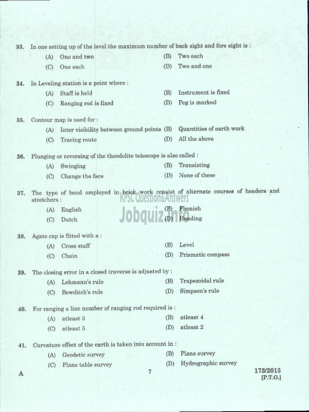 Kerala PSC Question Paper - SURVEYOR GR II SR FOR SC/ST SURVEY AND LAND RECORDS-5