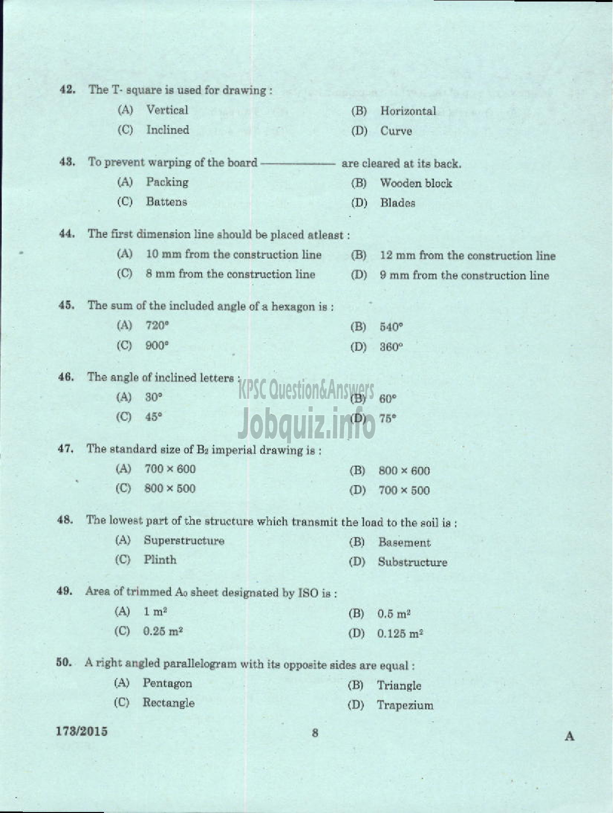 Kerala PSC Question Paper - SURVEYOR GR II SR FOR SC/ST SURVEY AND LAND RECORDS-6