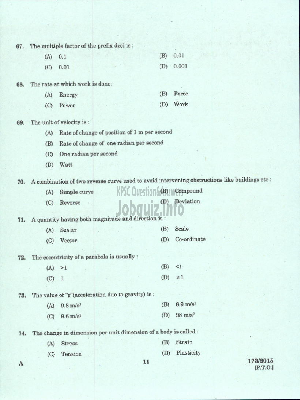 Kerala PSC Question Paper - SURVEYOR GR II SR FOR SC/ST SURVEY AND LAND RECORDS-9