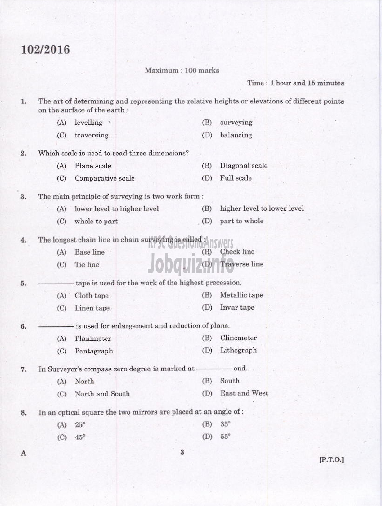 Kerala PSC Question Paper - SURVEYOR GR II SURVEY AND LAND RECORDS-1