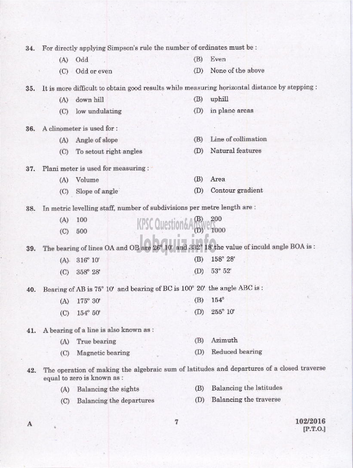 Kerala PSC Question Paper - SURVEYOR GR II SURVEY AND LAND RECORDS-5