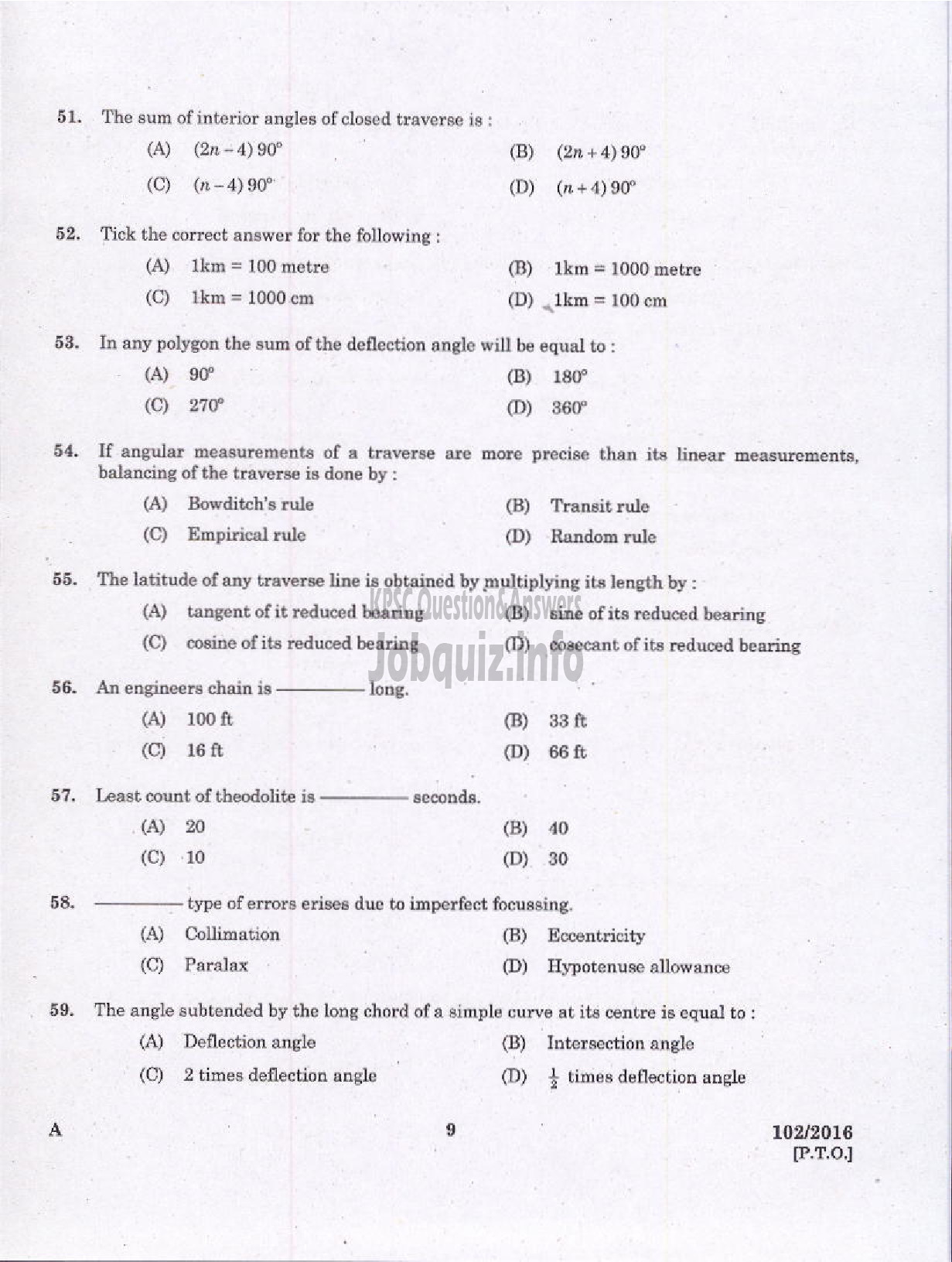 Kerala PSC Question Paper - SURVEYOR GR II SURVEY AND LAND RECORDS-7