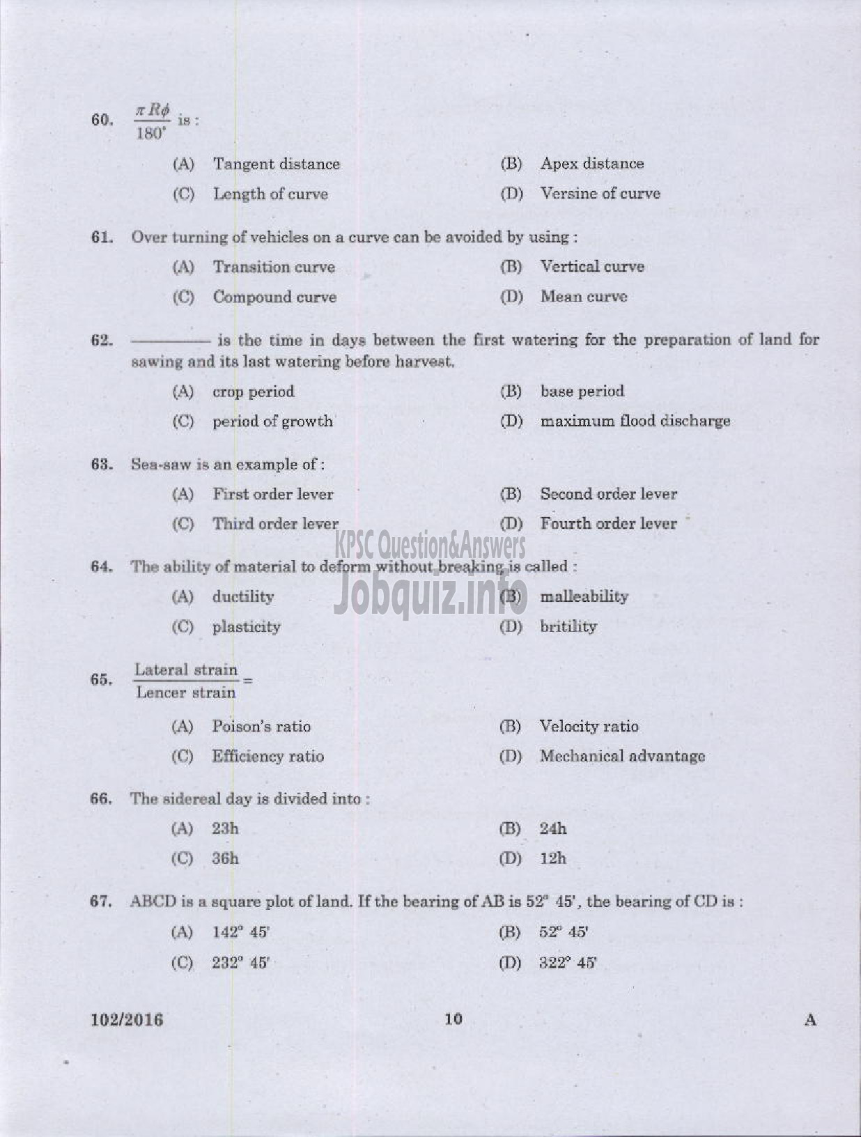 Kerala PSC Question Paper - SURVEYOR GR II SURVEY AND LAND RECORDS-8